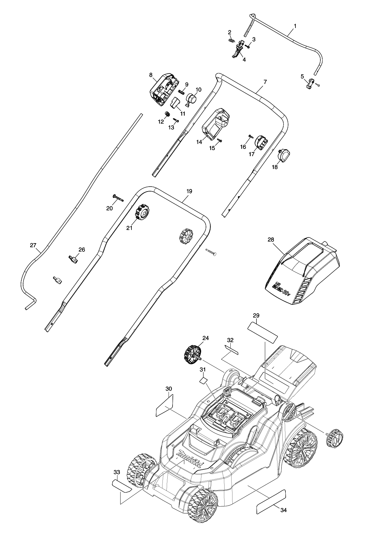 Makita DLM382 parts diagram, sheet 1