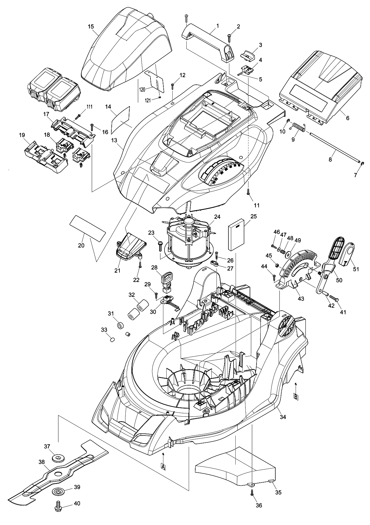 Makita DLM431 parts diagram, sheet 1