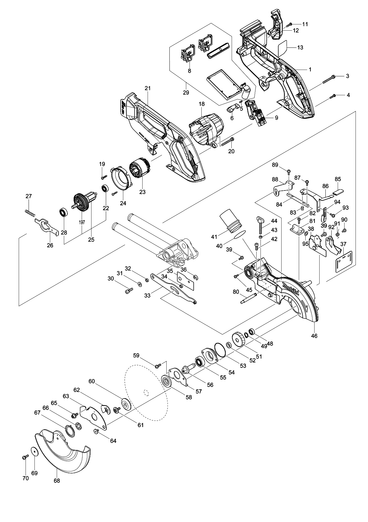 Makita DLS714 parts diagram, sheet 1