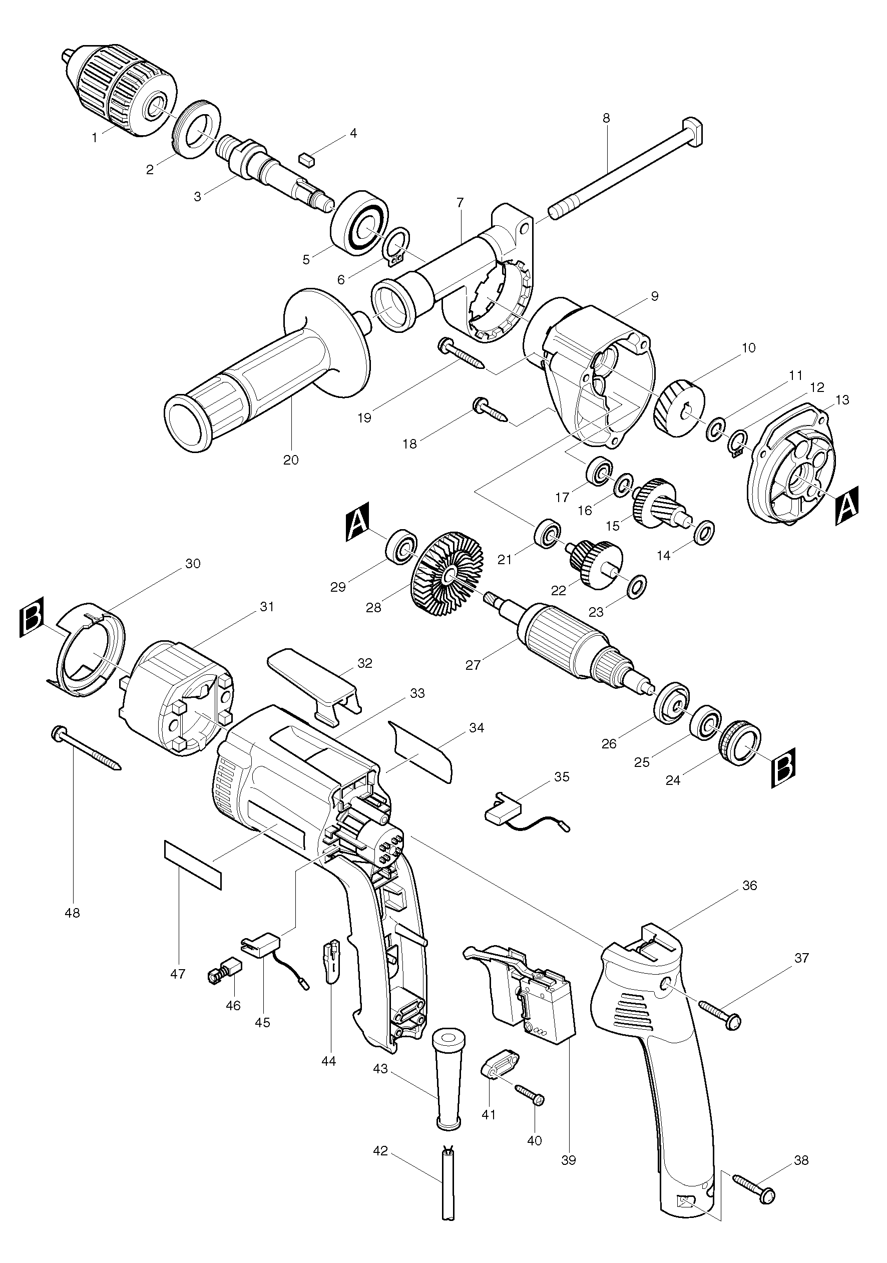 Makita DP4001 parts diagram, sheet 1