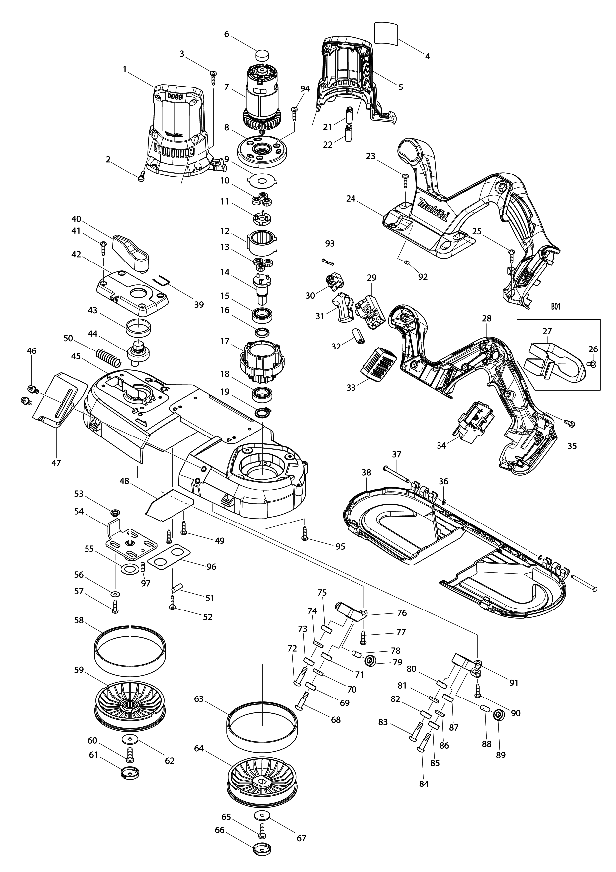 Makita DPB181 parts diagram, sheet 1