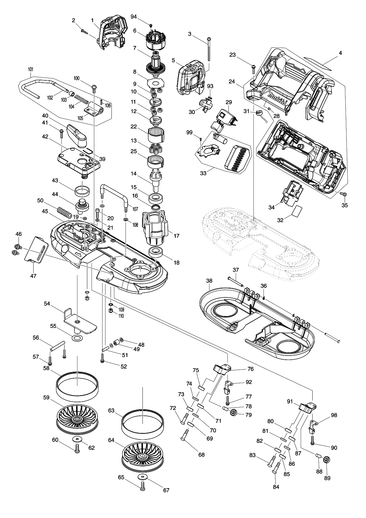 Makita DPB184 parts diagram, sheet 1