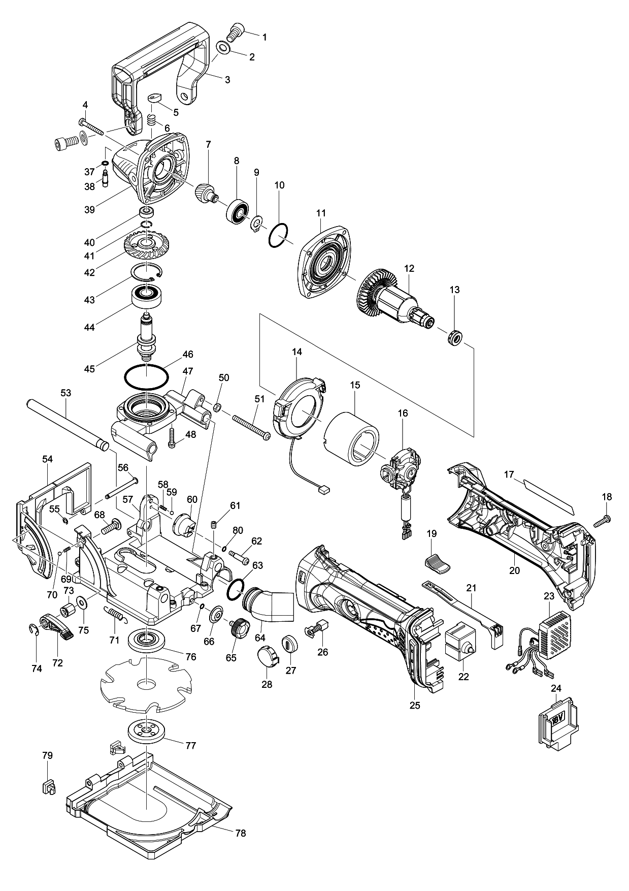Makita DPJ180 parts diagram, sheet 1