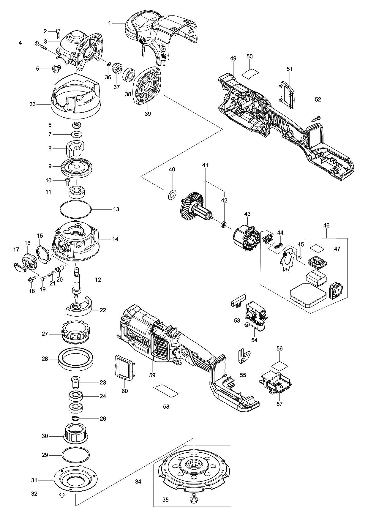 Makita DPO600 parts diagram, sheet 1