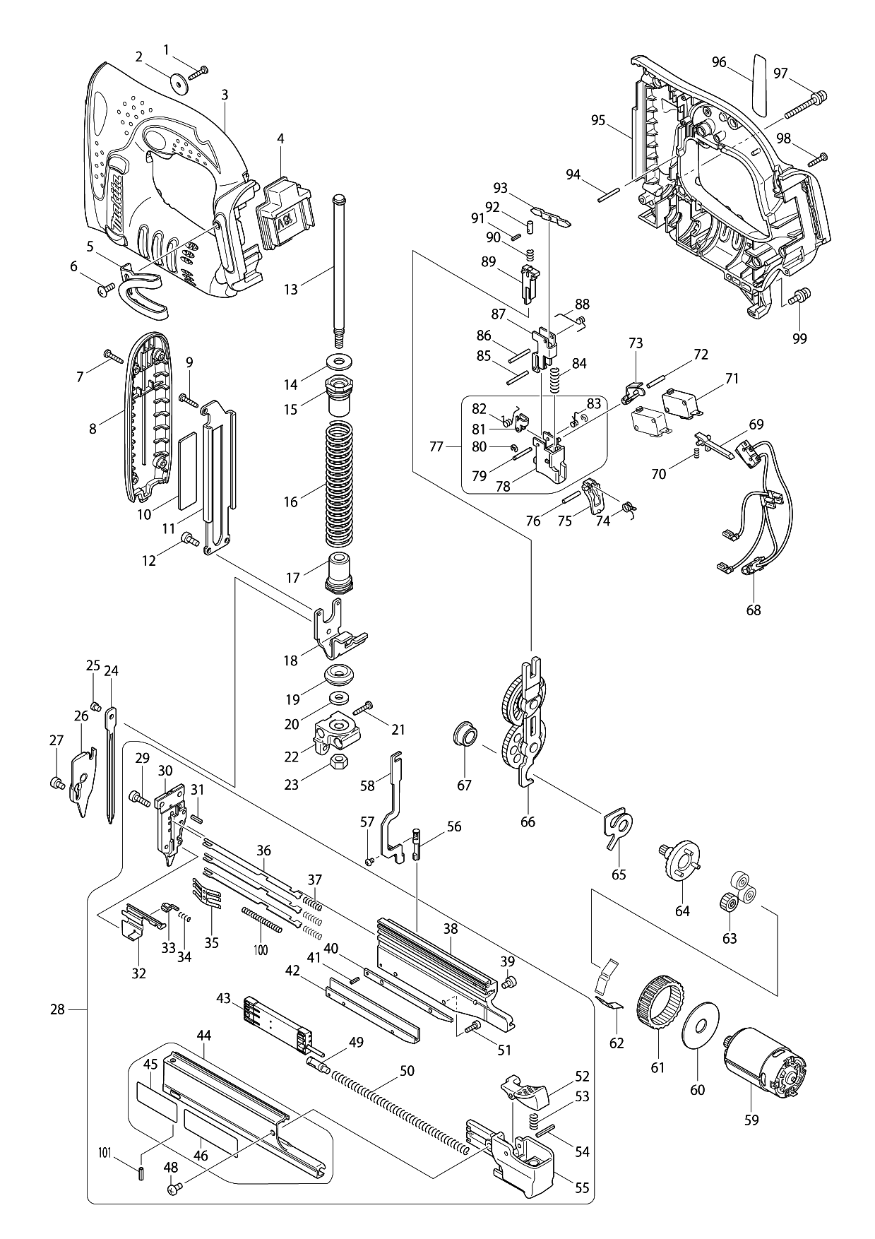 Makita DPT351 parts diagram, sheet 1