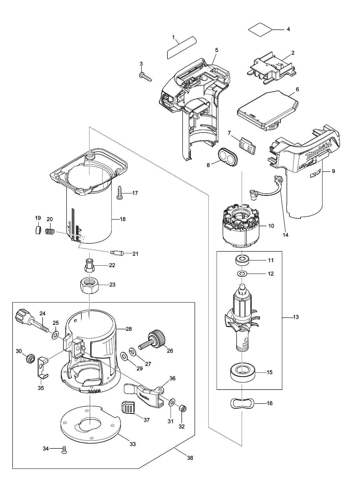 Makita DRT50 parts diagram, sheet 1
