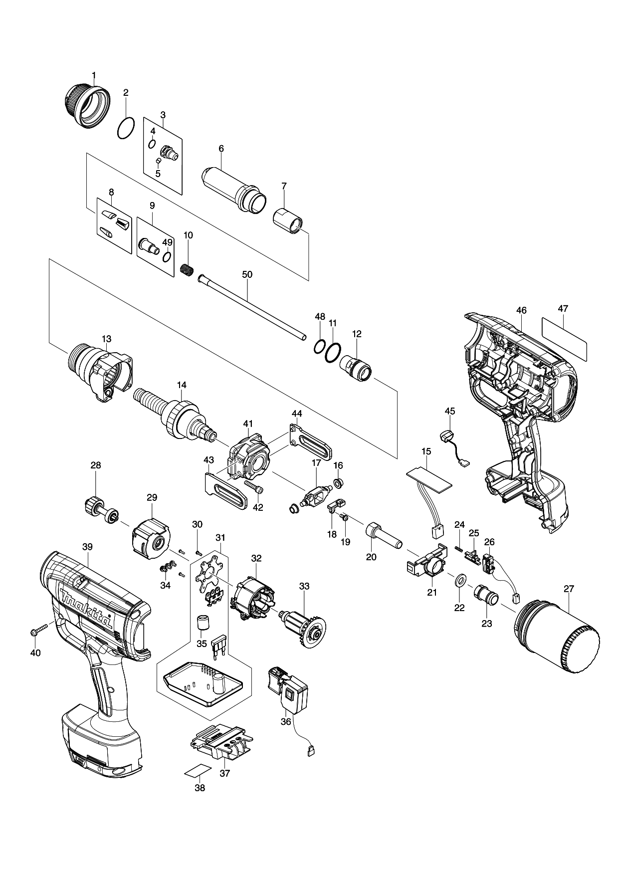Makita DRV250 parts diagram, sheet 1