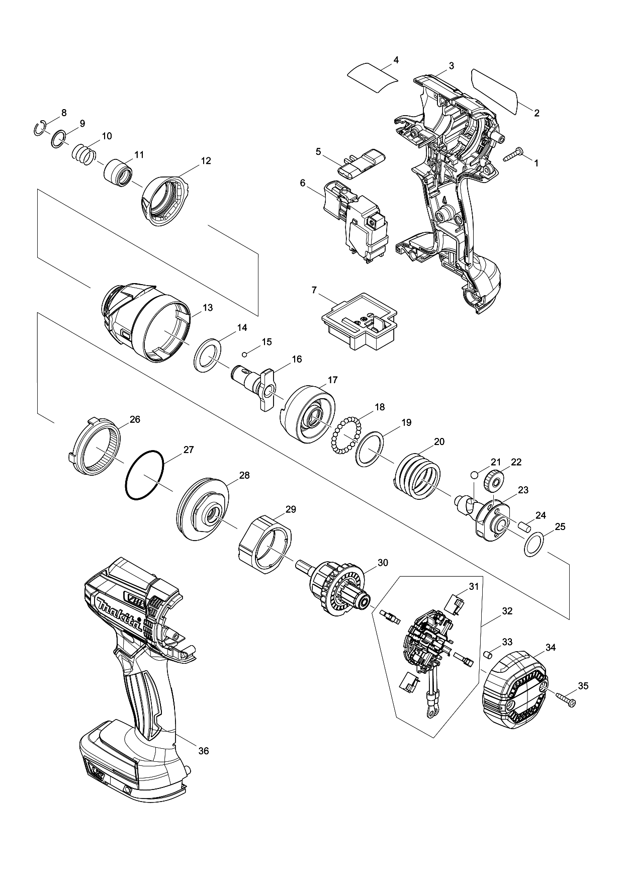 Makita DTD152 parts diagram, sheet 1