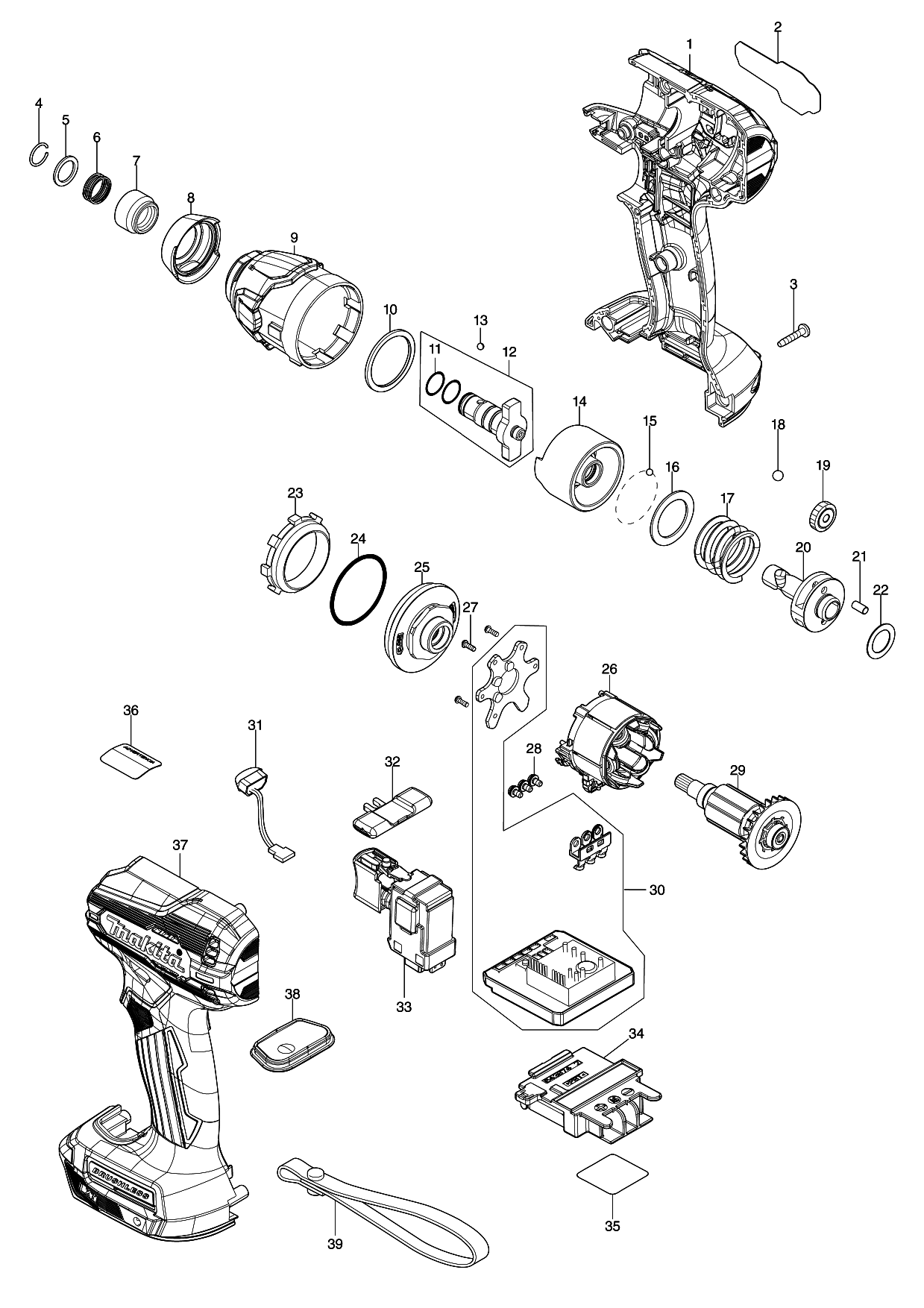 Makita DTD157 parts diagram, sheet 1