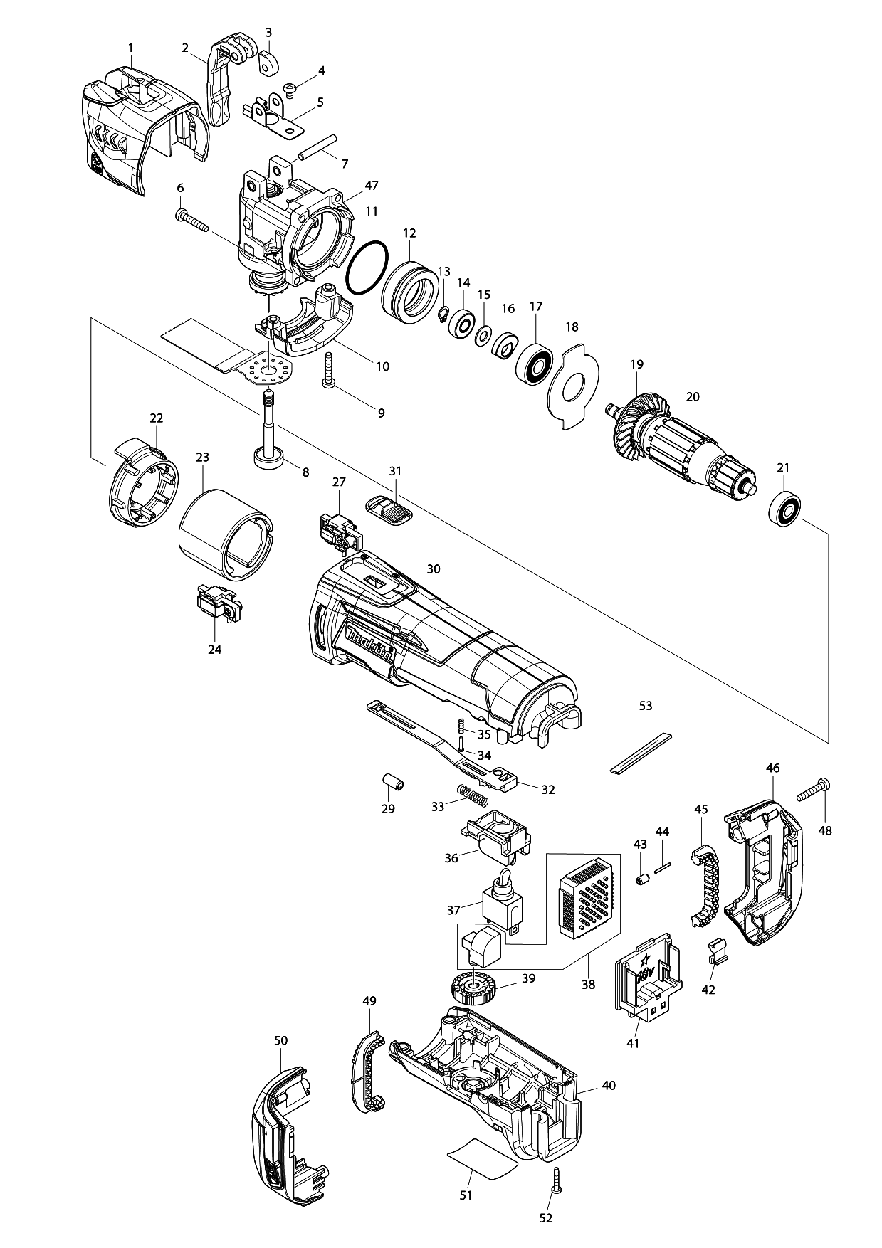 Makita DTM51 parts diagram, sheet 1