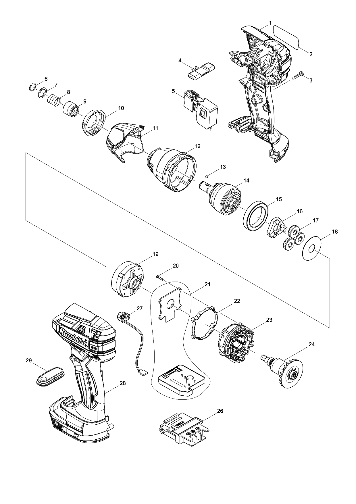 Makita DTS141 parts diagram, sheet 1