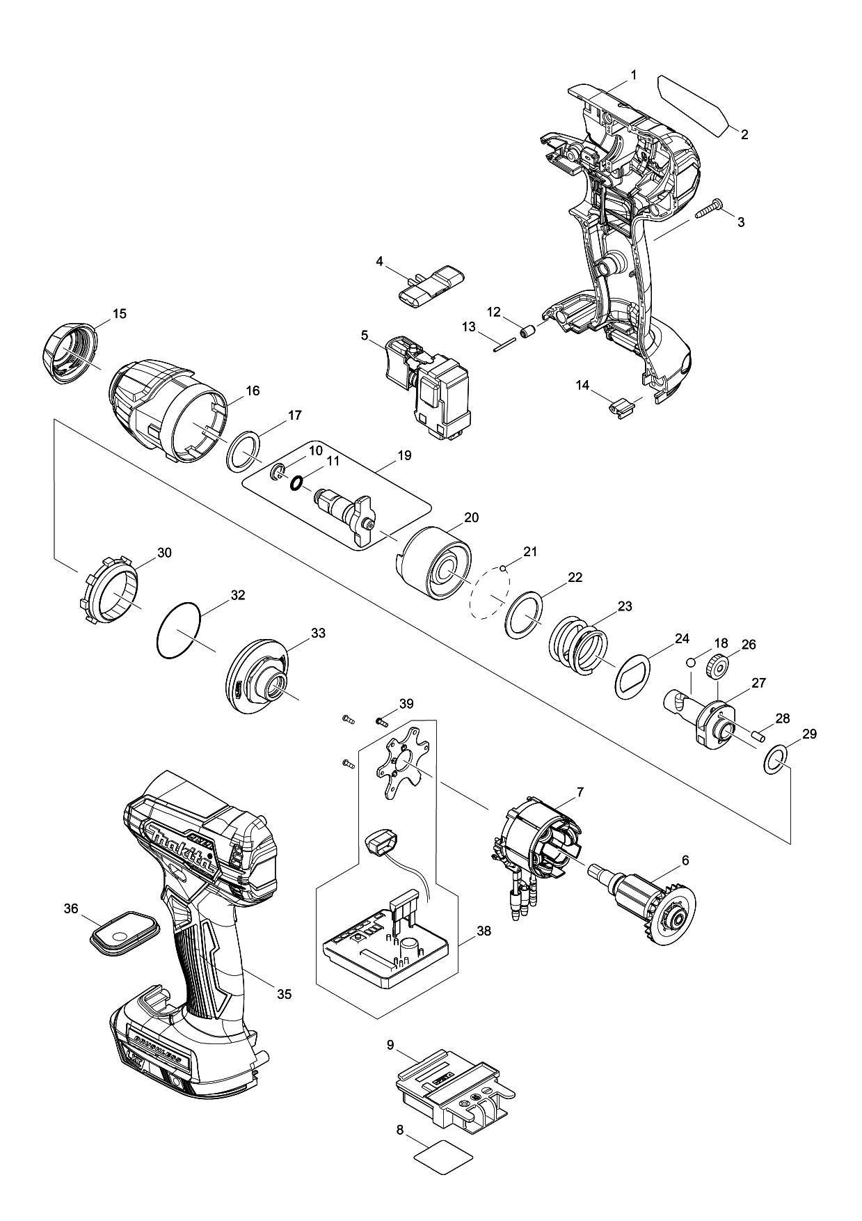 Makita DTW180 parts diagram, sheet 1