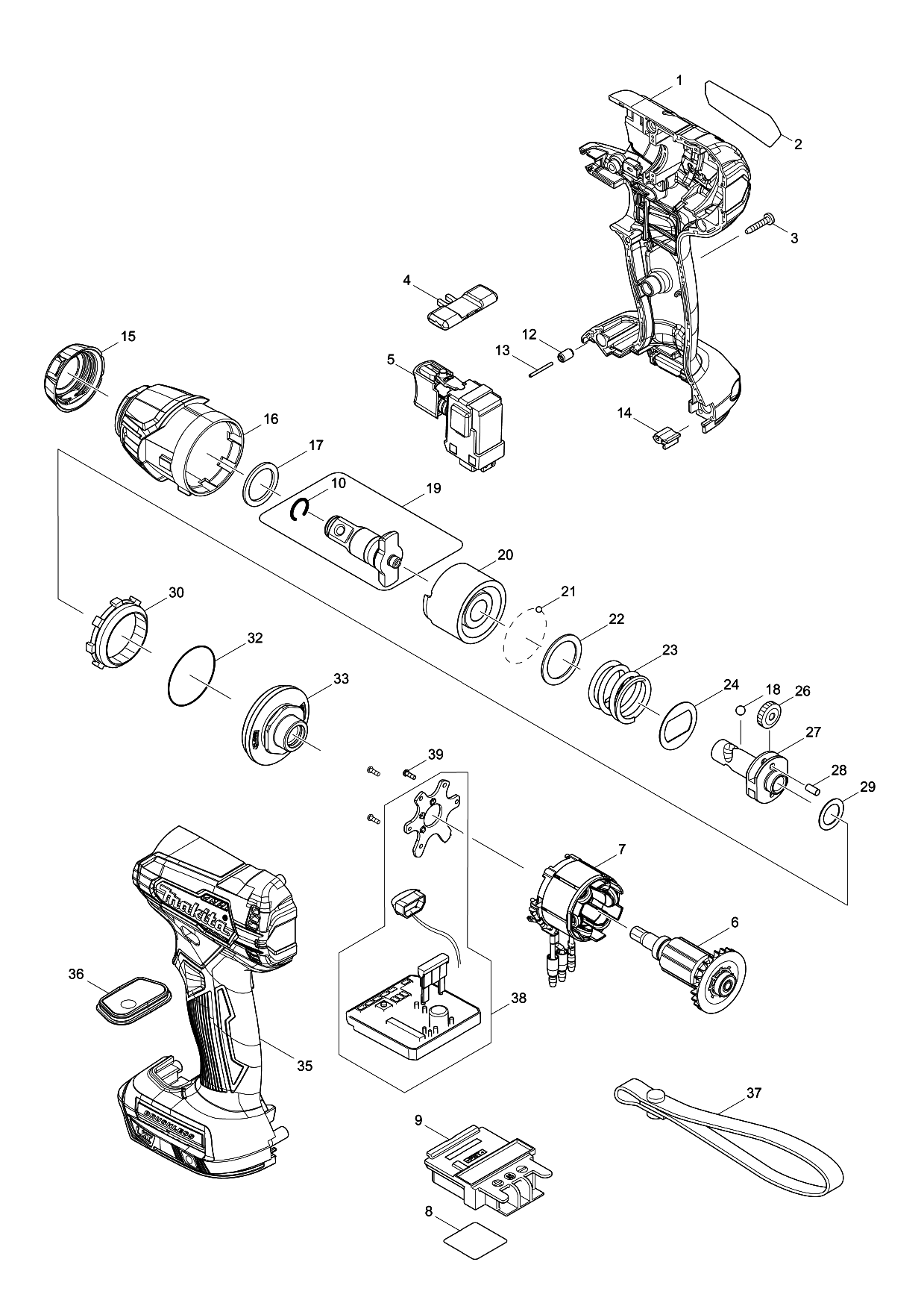 Makita DTW181 parts diagram, sheet 1