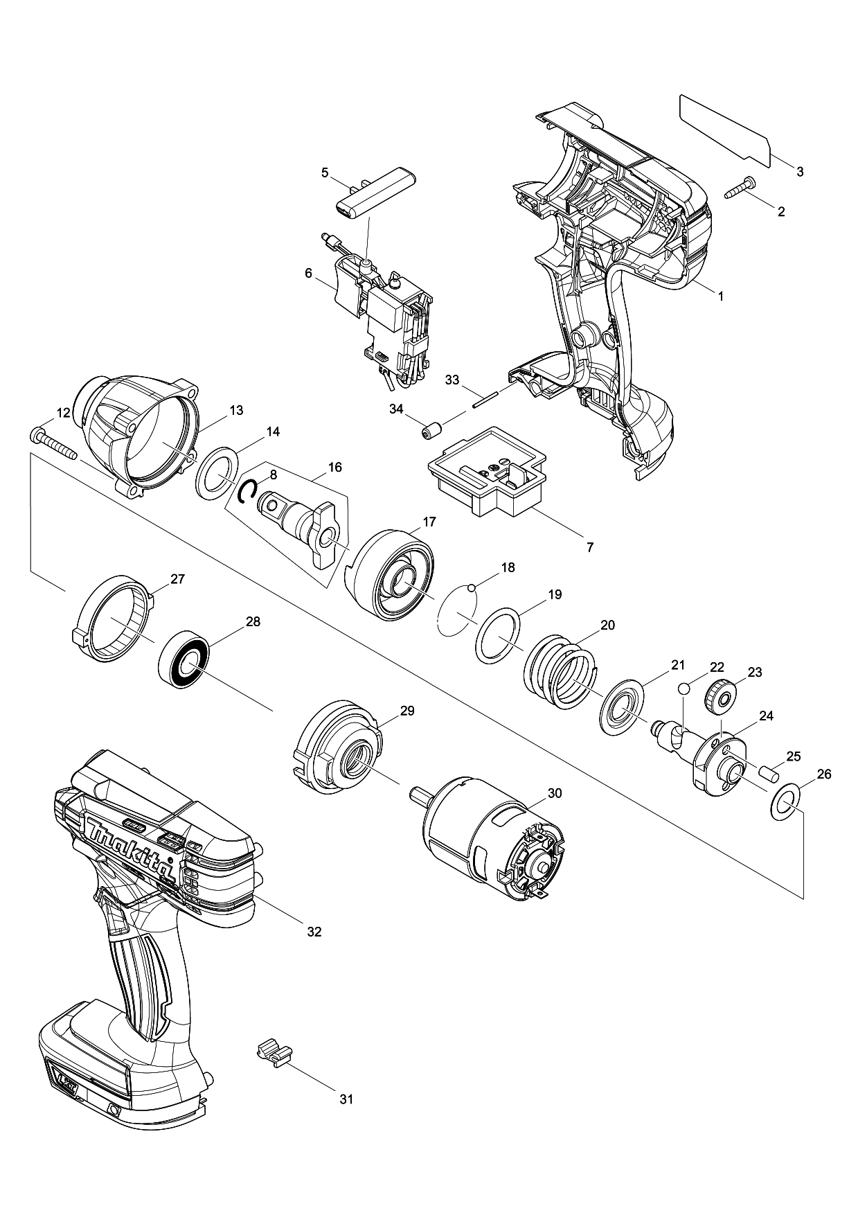 Makita DTW190 parts diagram, sheet 1