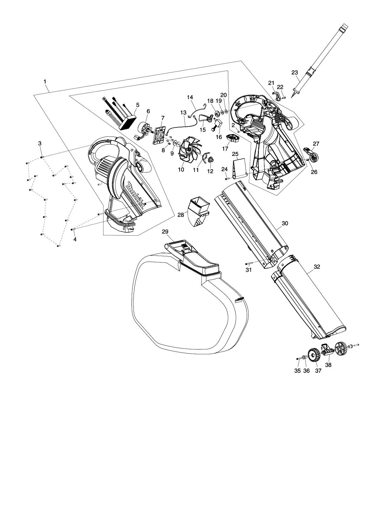 Makita DUB187 parts diagram, sheet 1