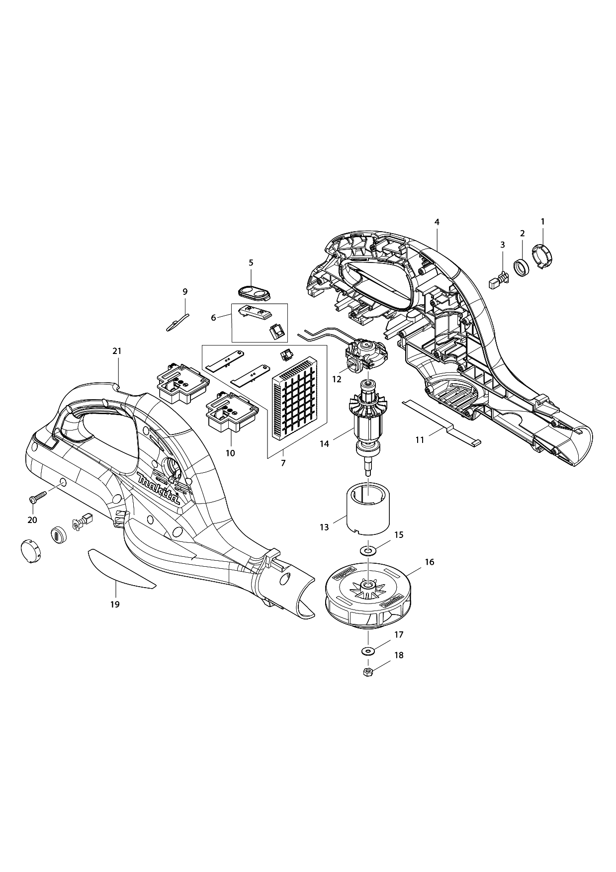 Makita DUB361 parts diagram, sheet 1