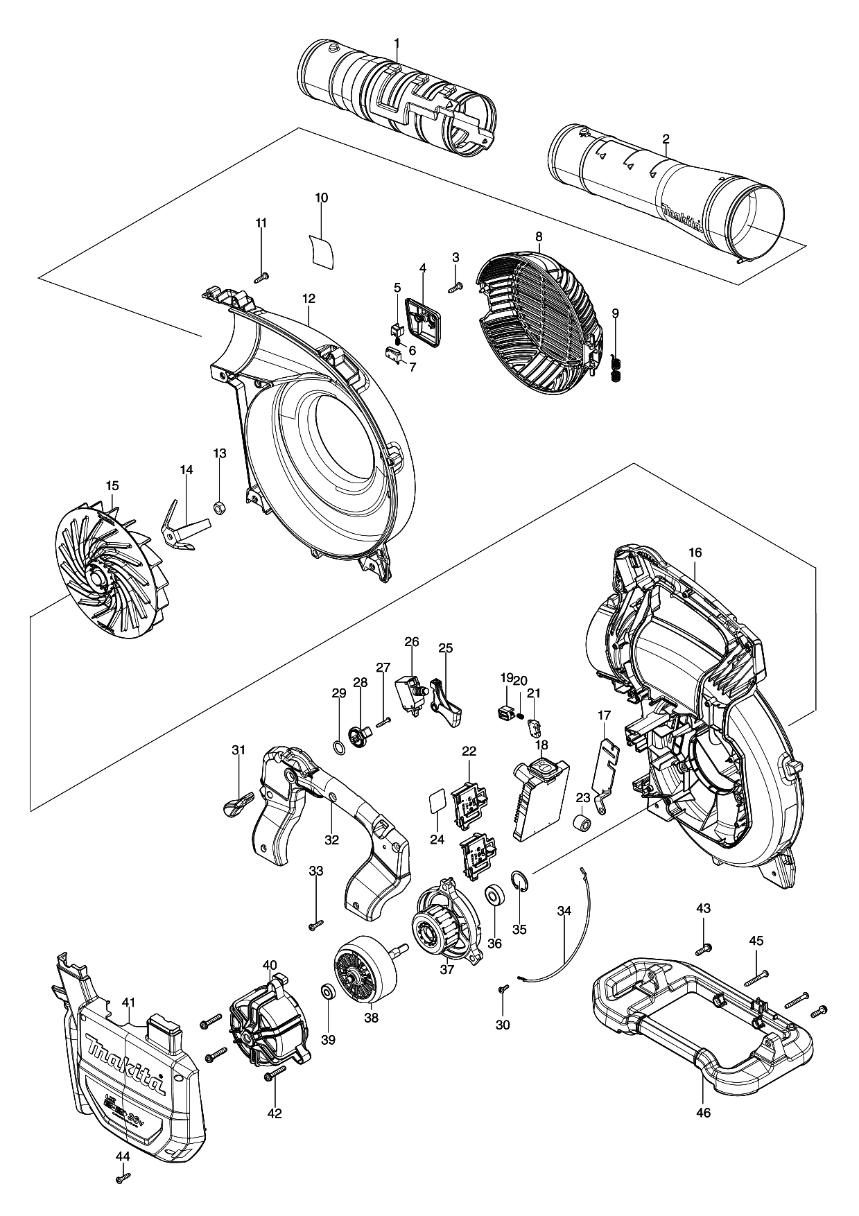 Makita DUB363 parts diagram, sheet 1