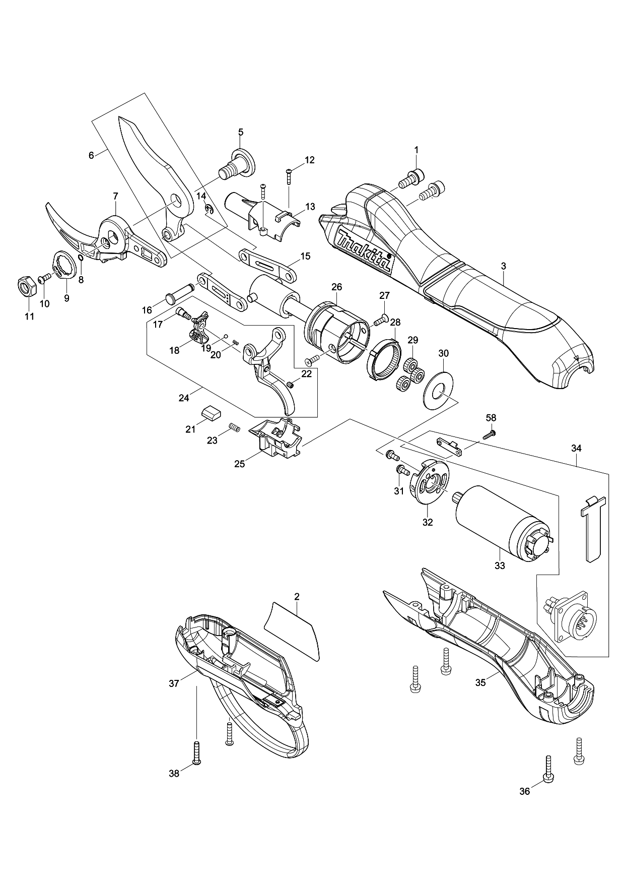 Makita DUP362 parts diagram, sheet 1