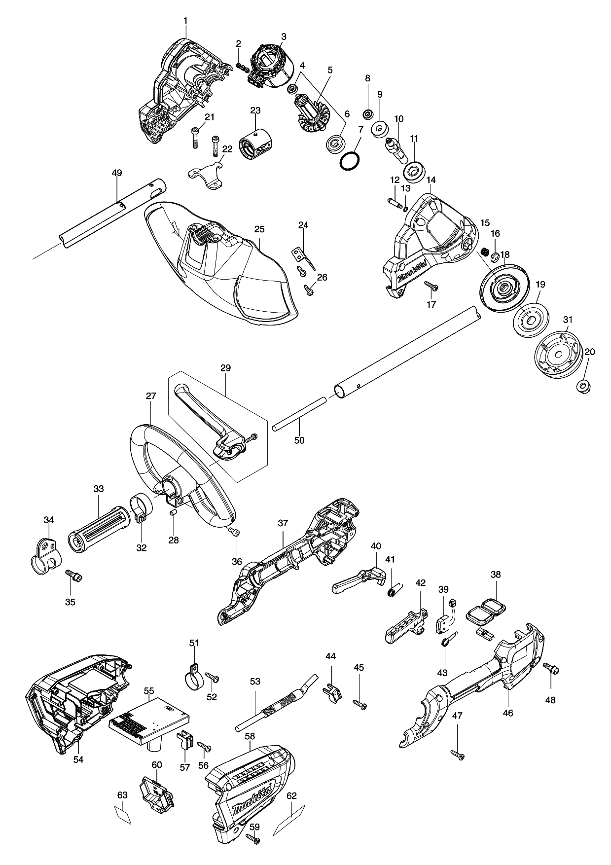 Makita DUR190L parts diagram, sheet 1
