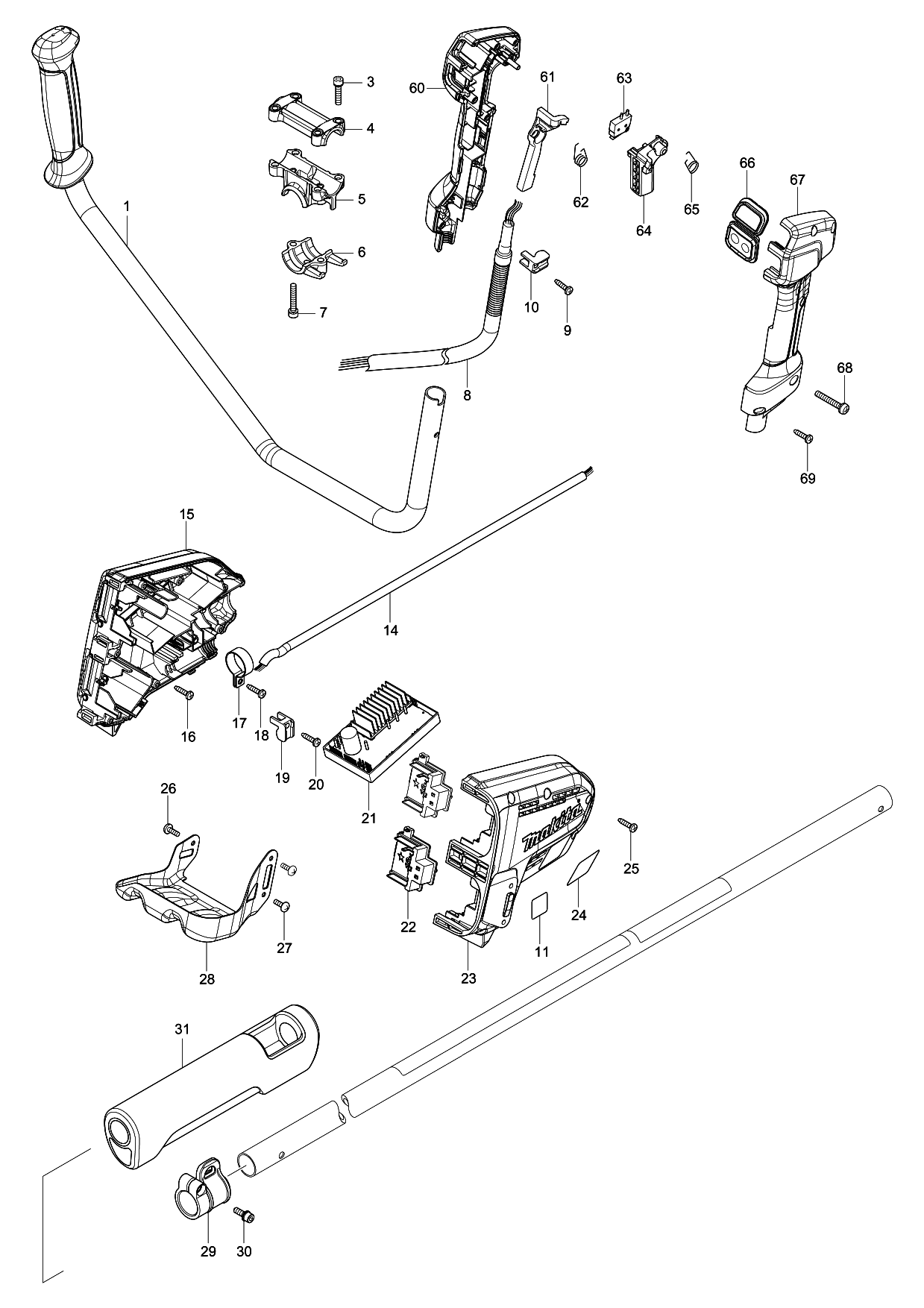 Makita DUR365U parts diagram, sheet 1