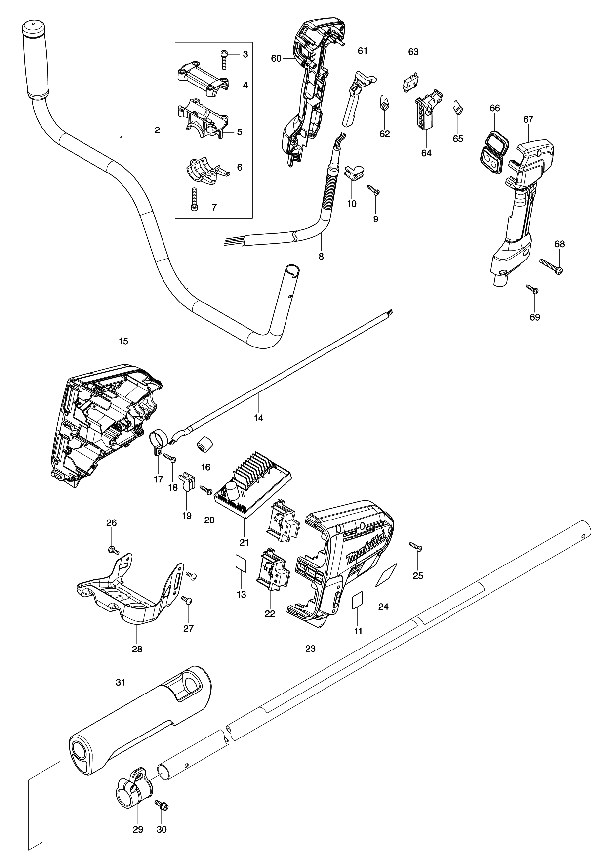 Makita DUR368A parts diagram, sheet 1