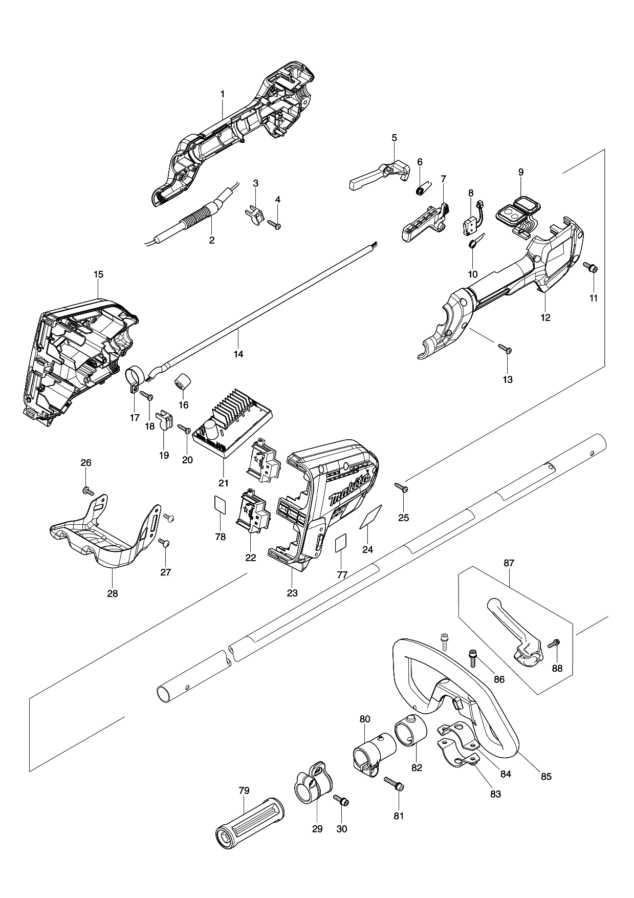 Makita DUR368L parts diagram, sheet 1