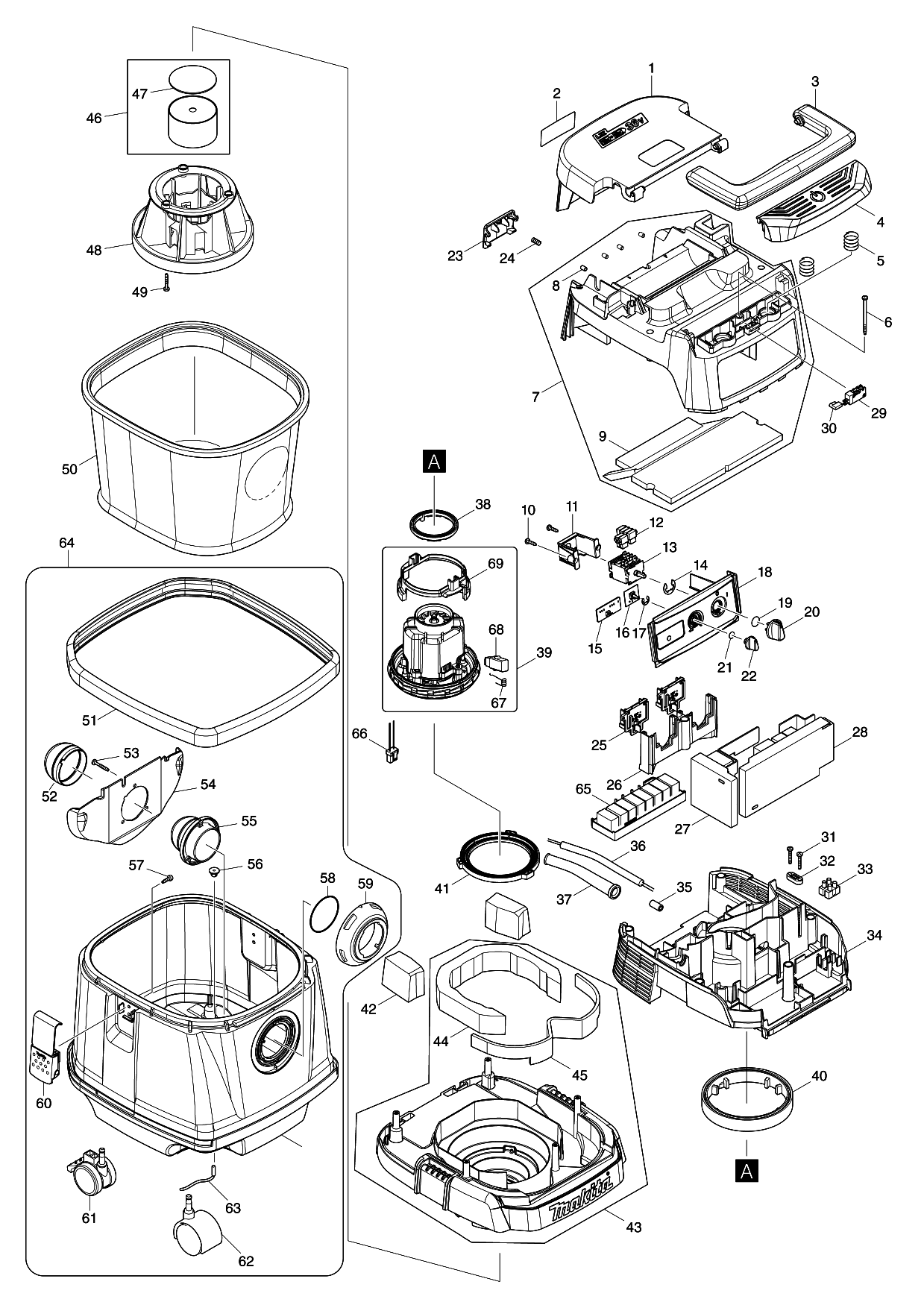 Makita DVC150L parts diagram, sheet 1