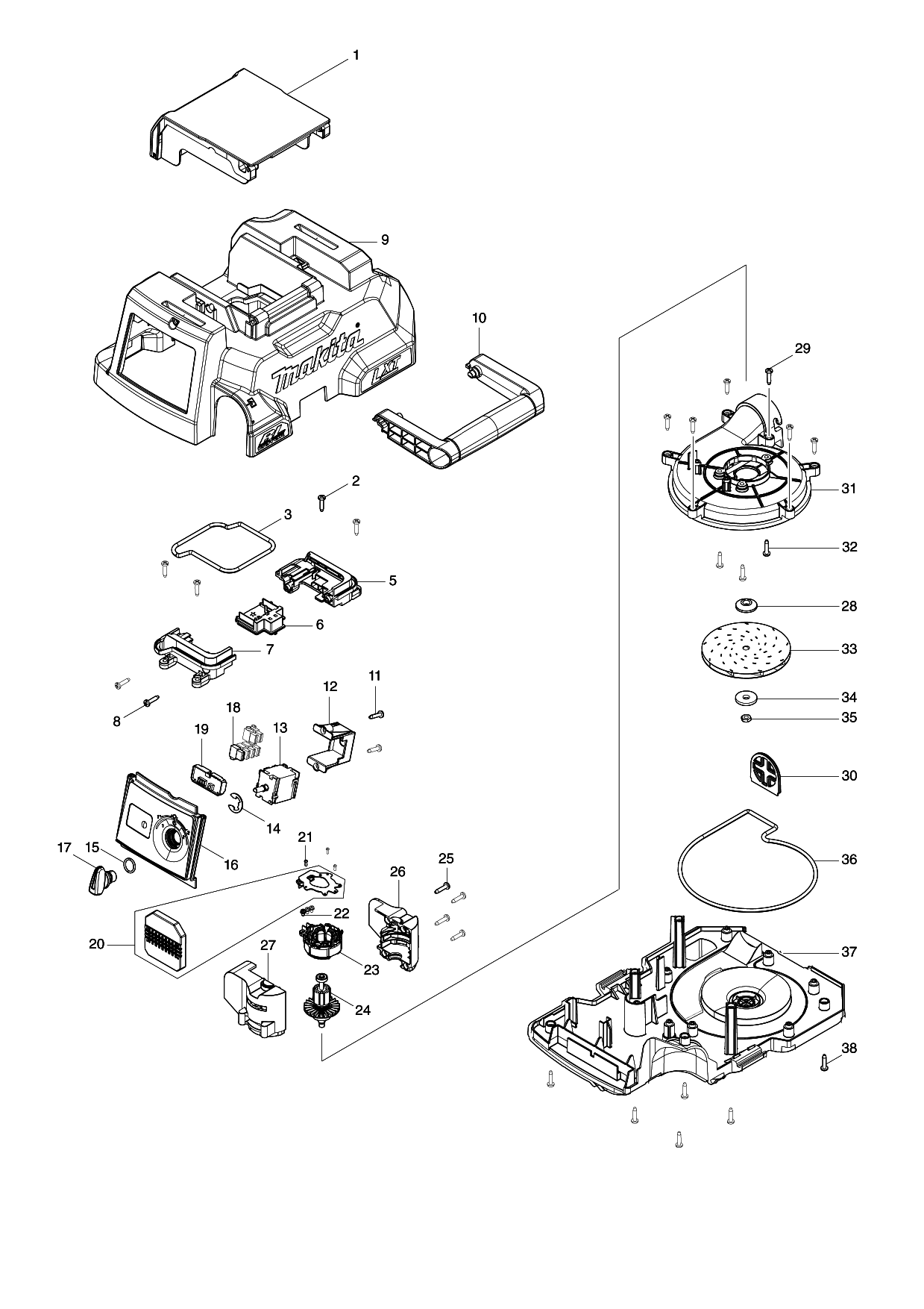 Makita DVC750L parts diagram, sheet 1
