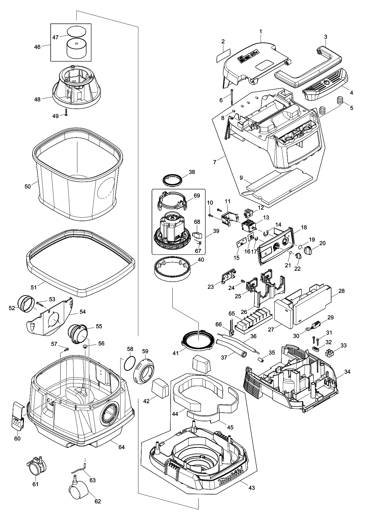 Makita DVC860L parts diagram, sheet 1
