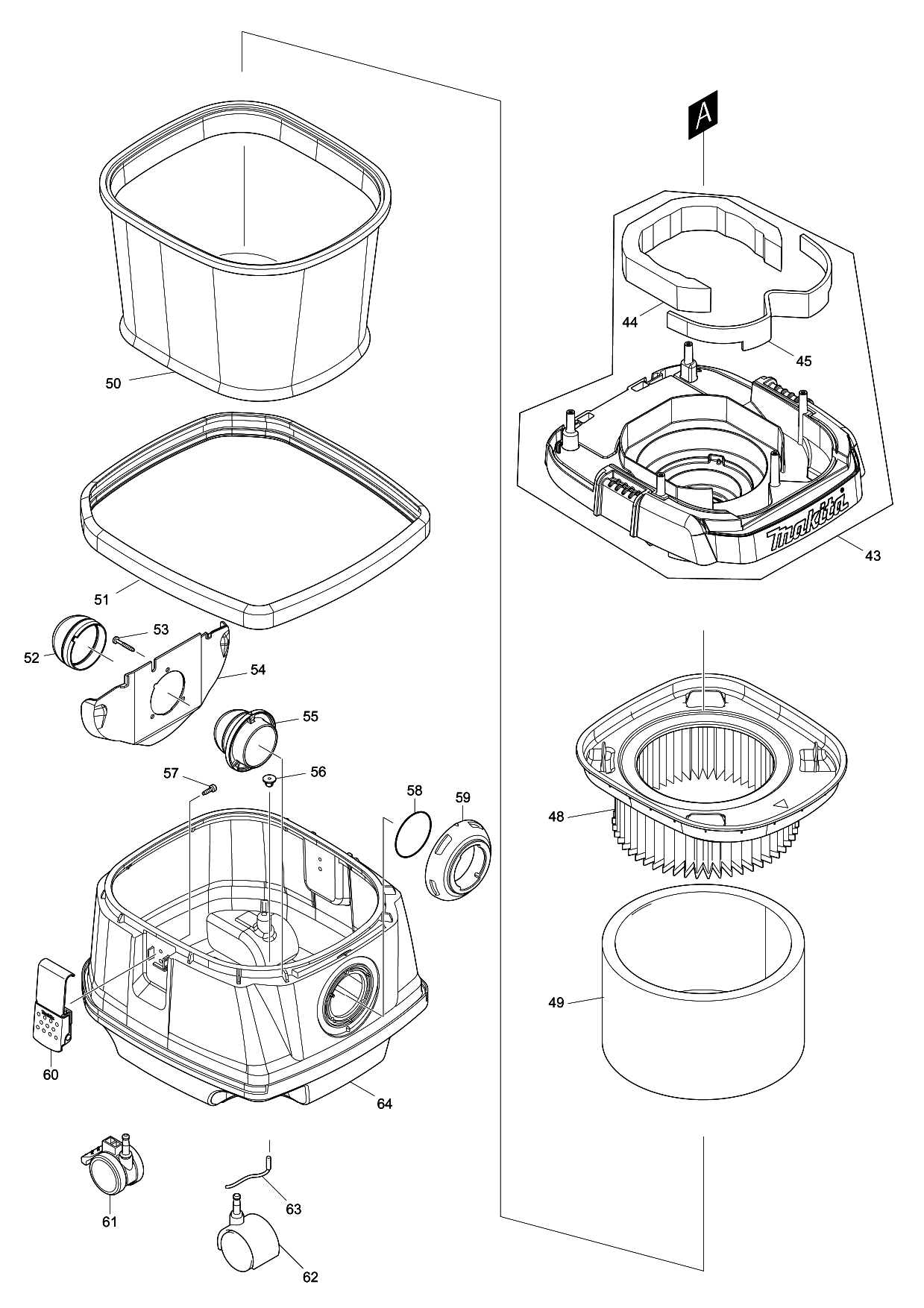 Makita DVC864L parts diagram, sheet 2