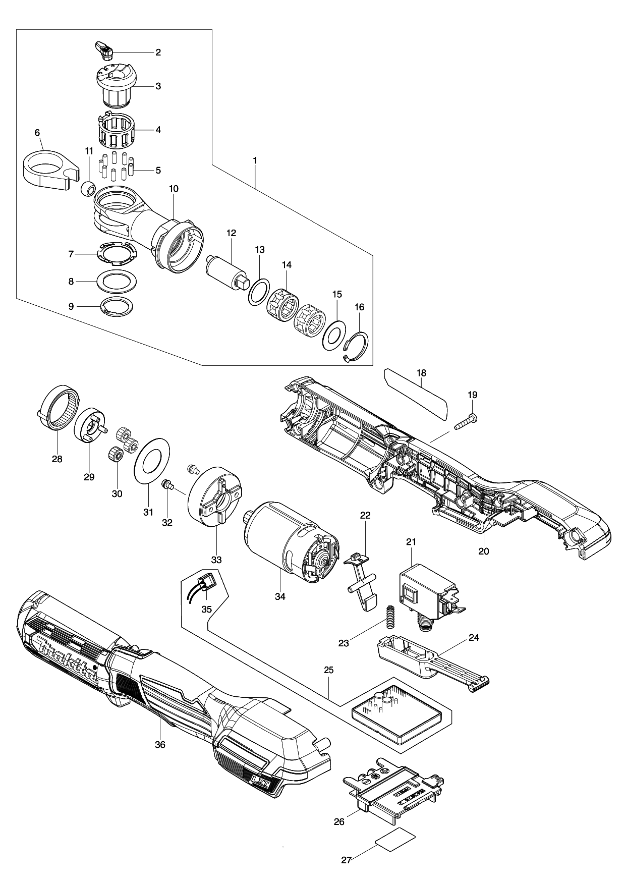 Makita DWR180 parts diagram, sheet 1