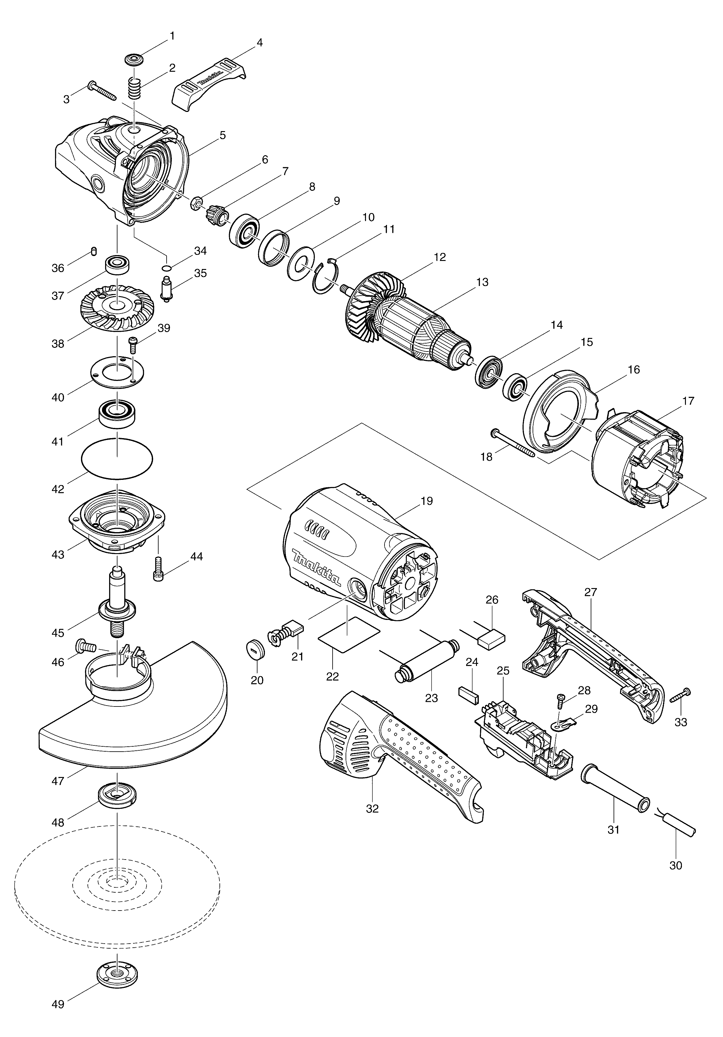 Makita GA9020S parts diagram, sheet 1
