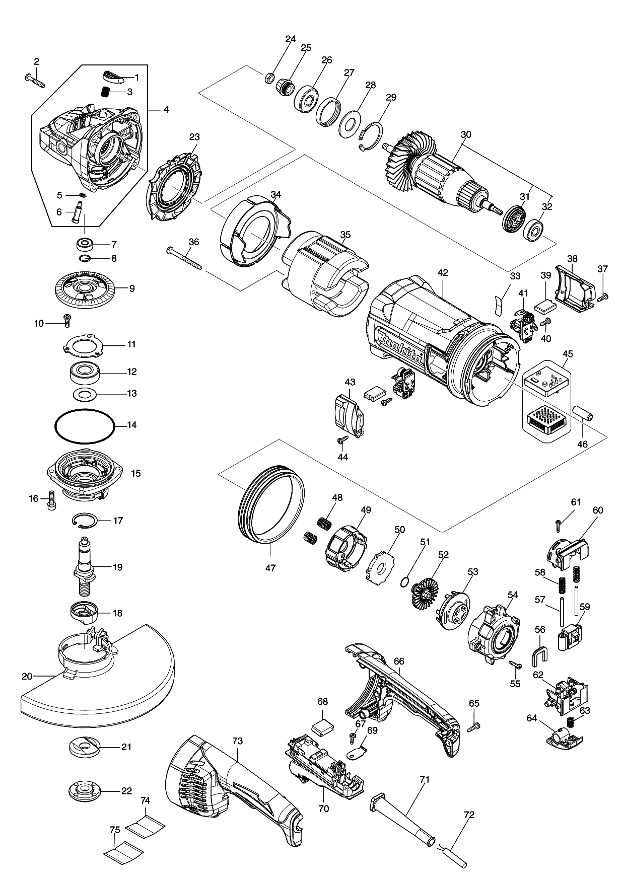 Makita GA9070 parts diagram, sheet 1