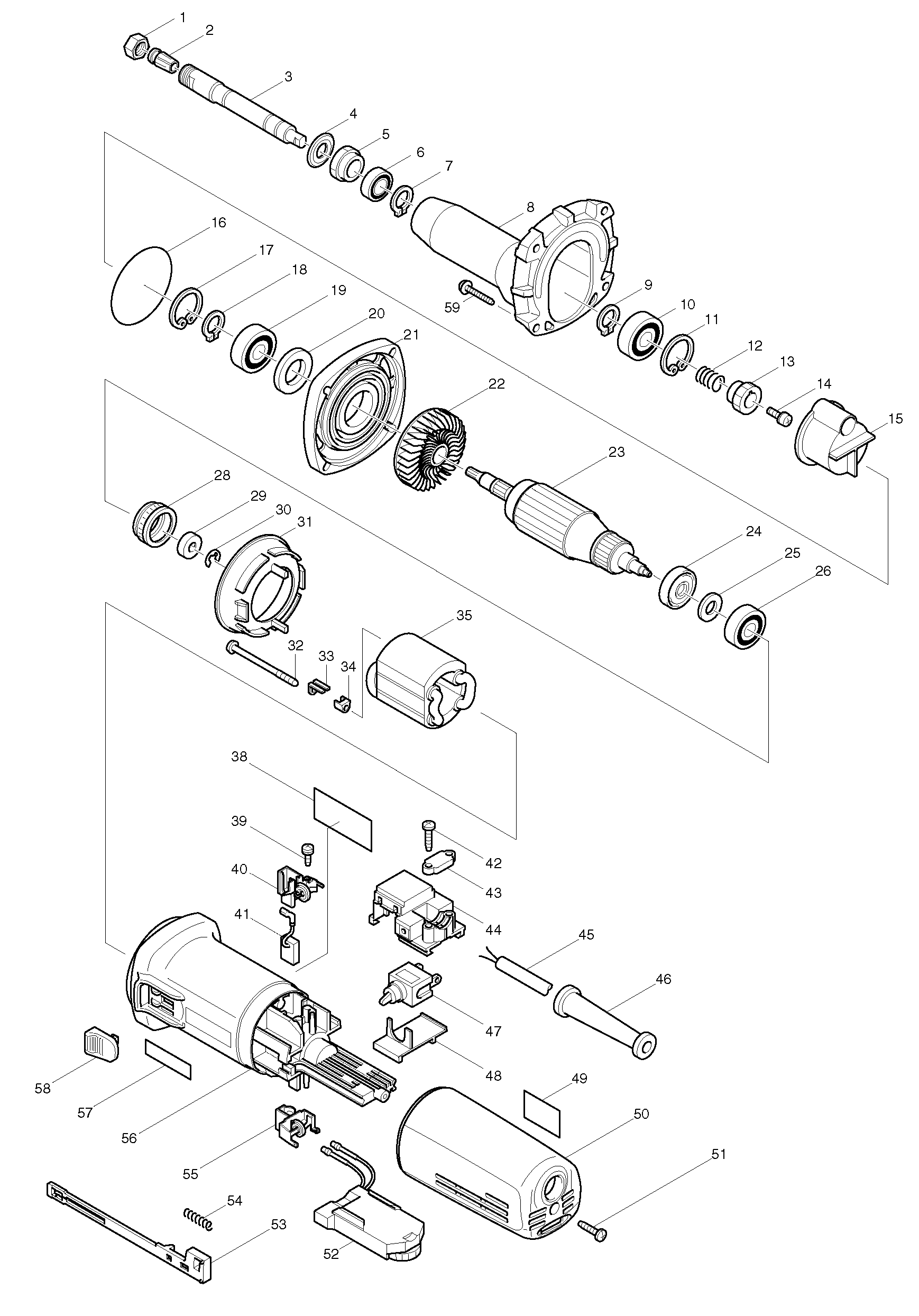 Makita GD0810C parts diagram, sheet 1