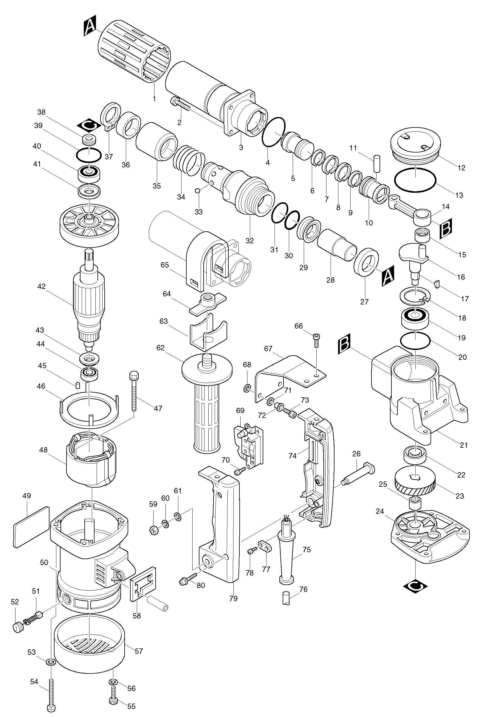 Makita HM0810T parts diagram, sheet 1