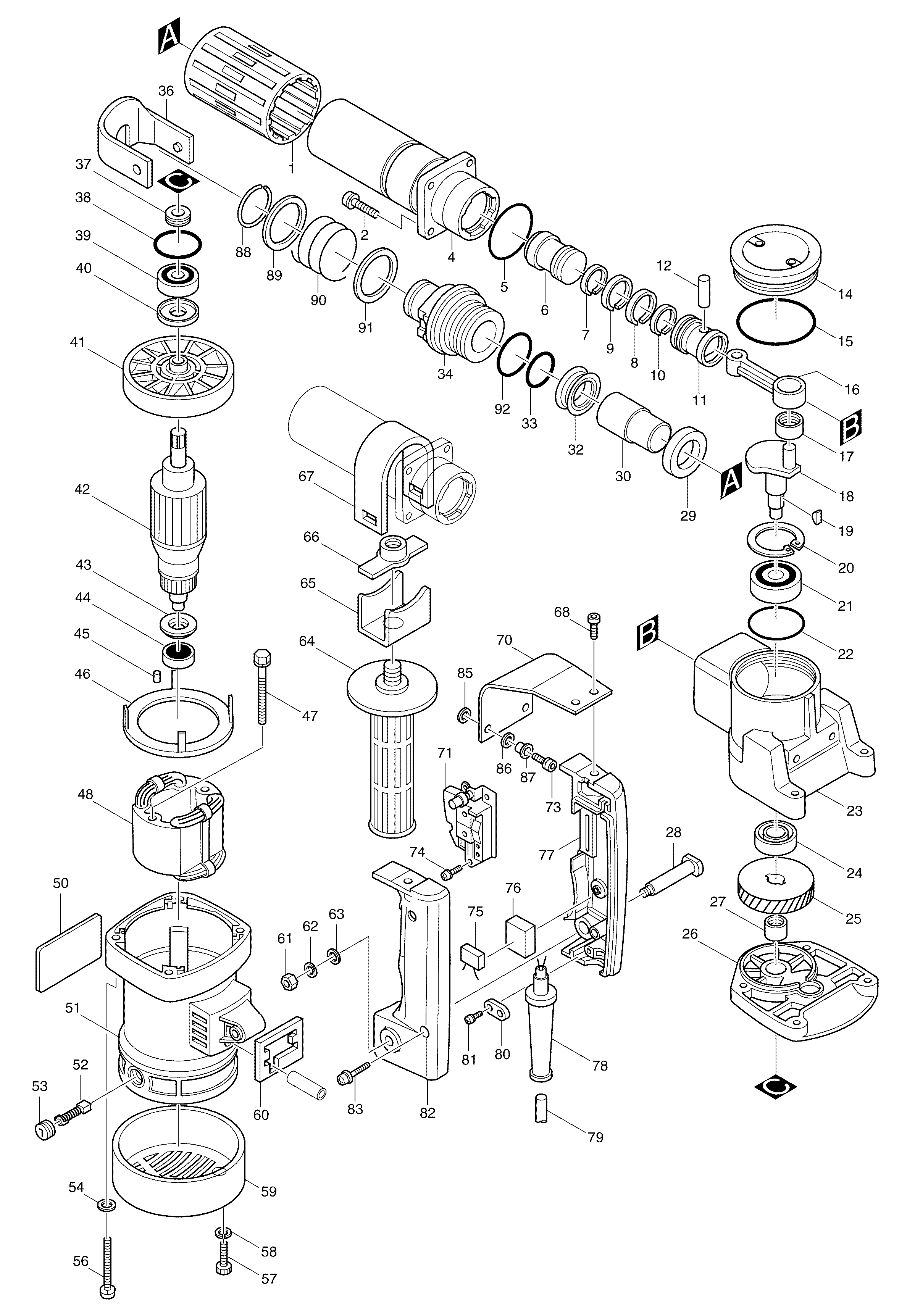 Makita HM0810 parts diagram, sheet 1