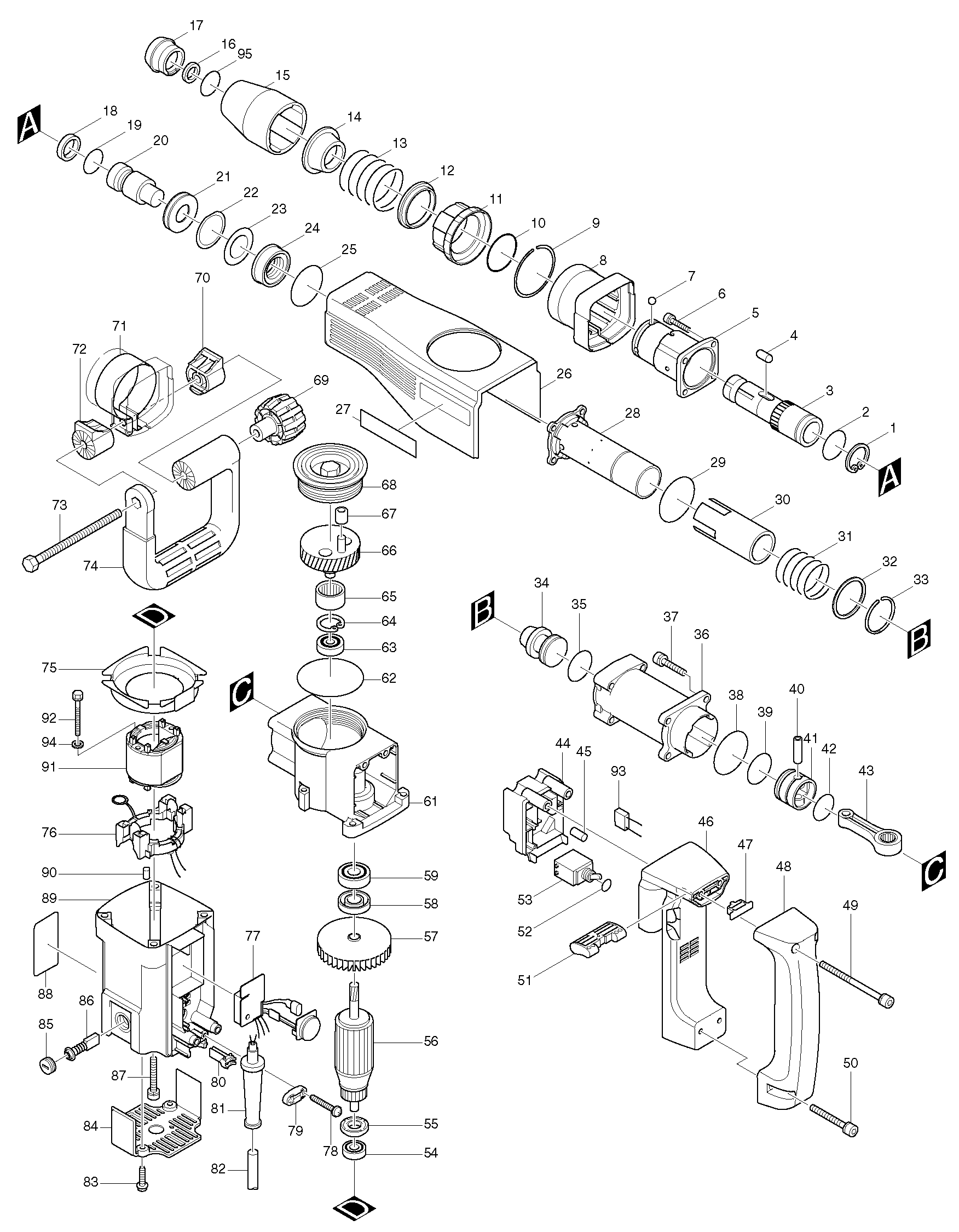 Makita HM1100C parts diagram, sheet 1