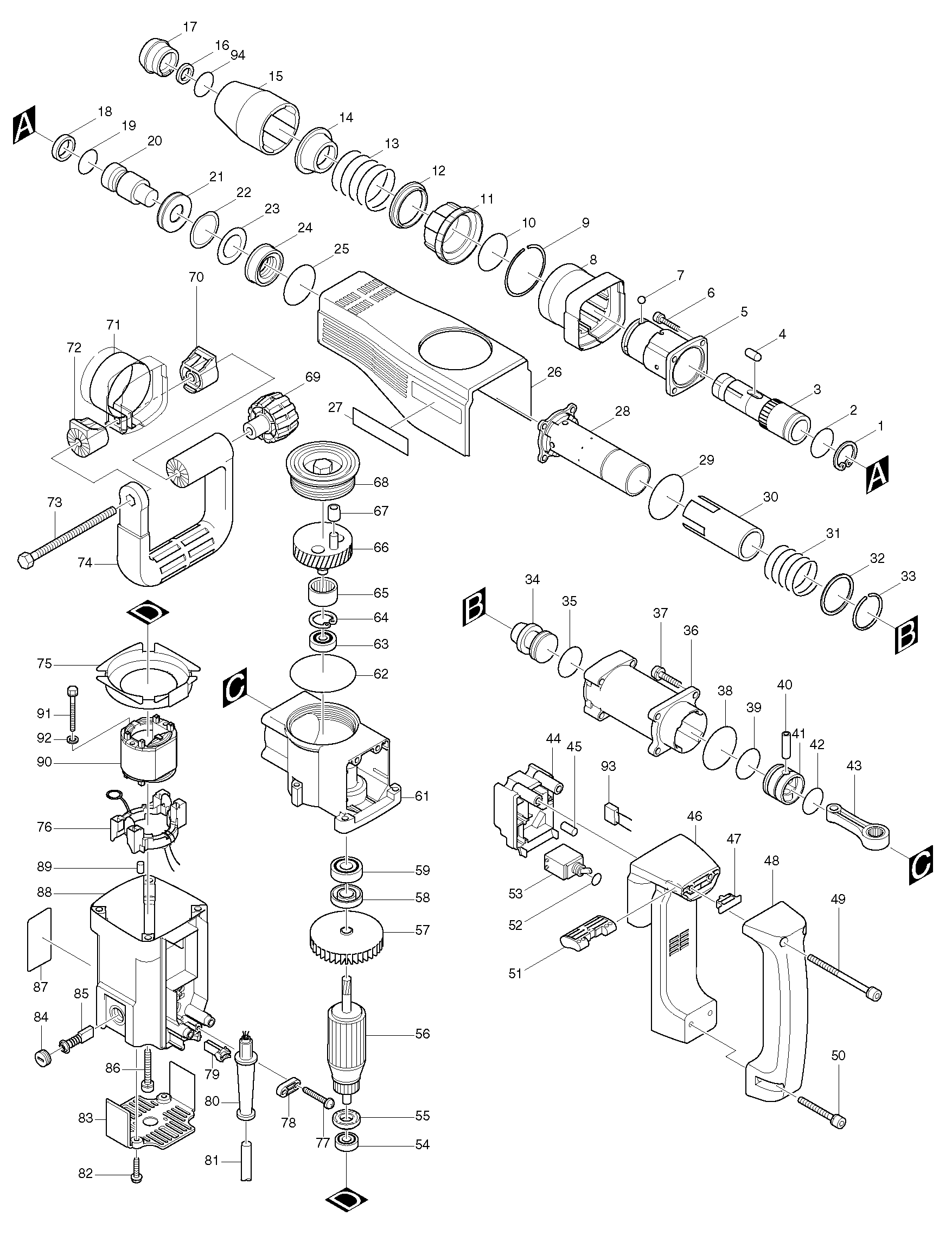 Makita HM1100 parts diagram, sheet 1