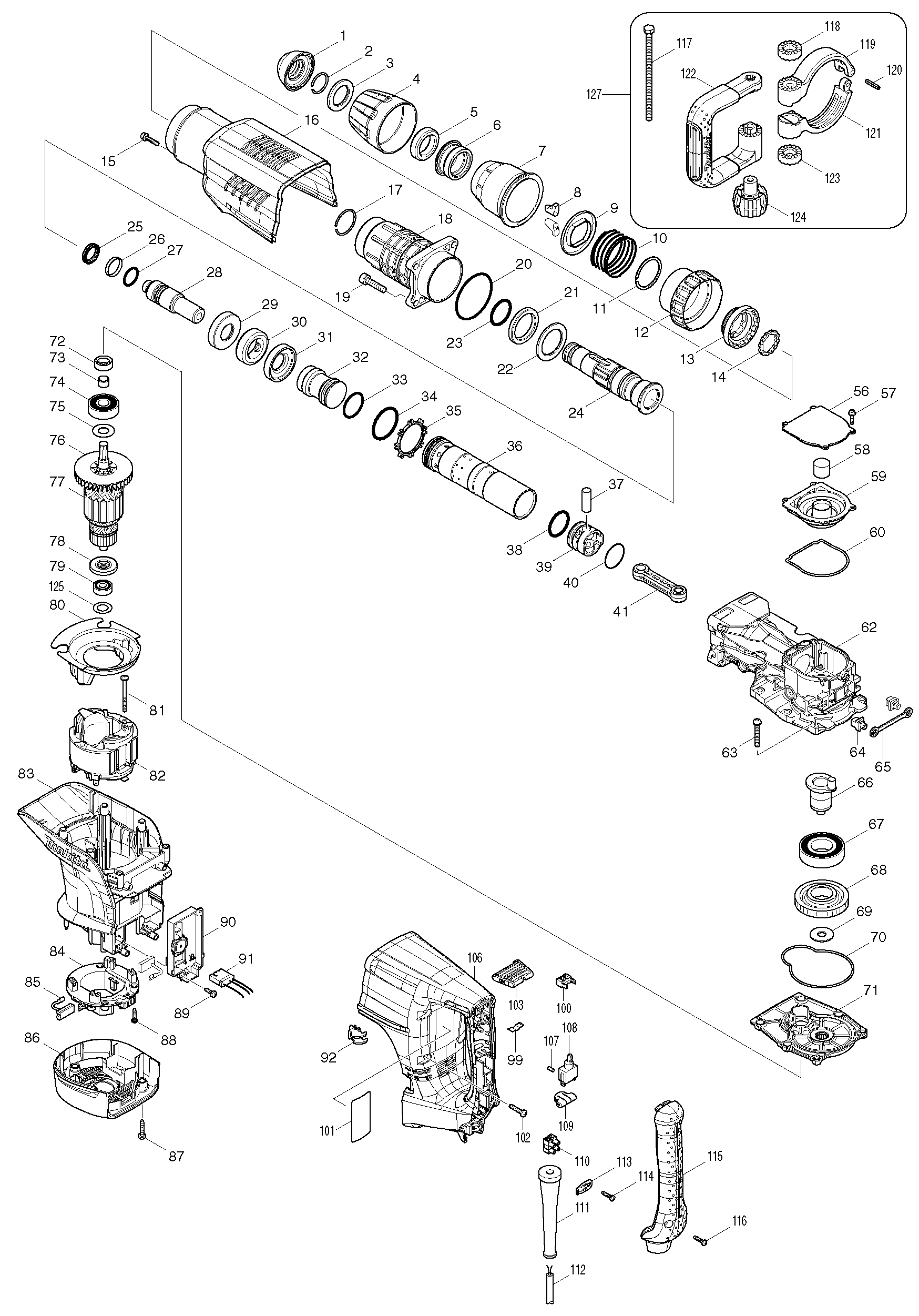 Makita HM1203C parts diagram, sheet 1