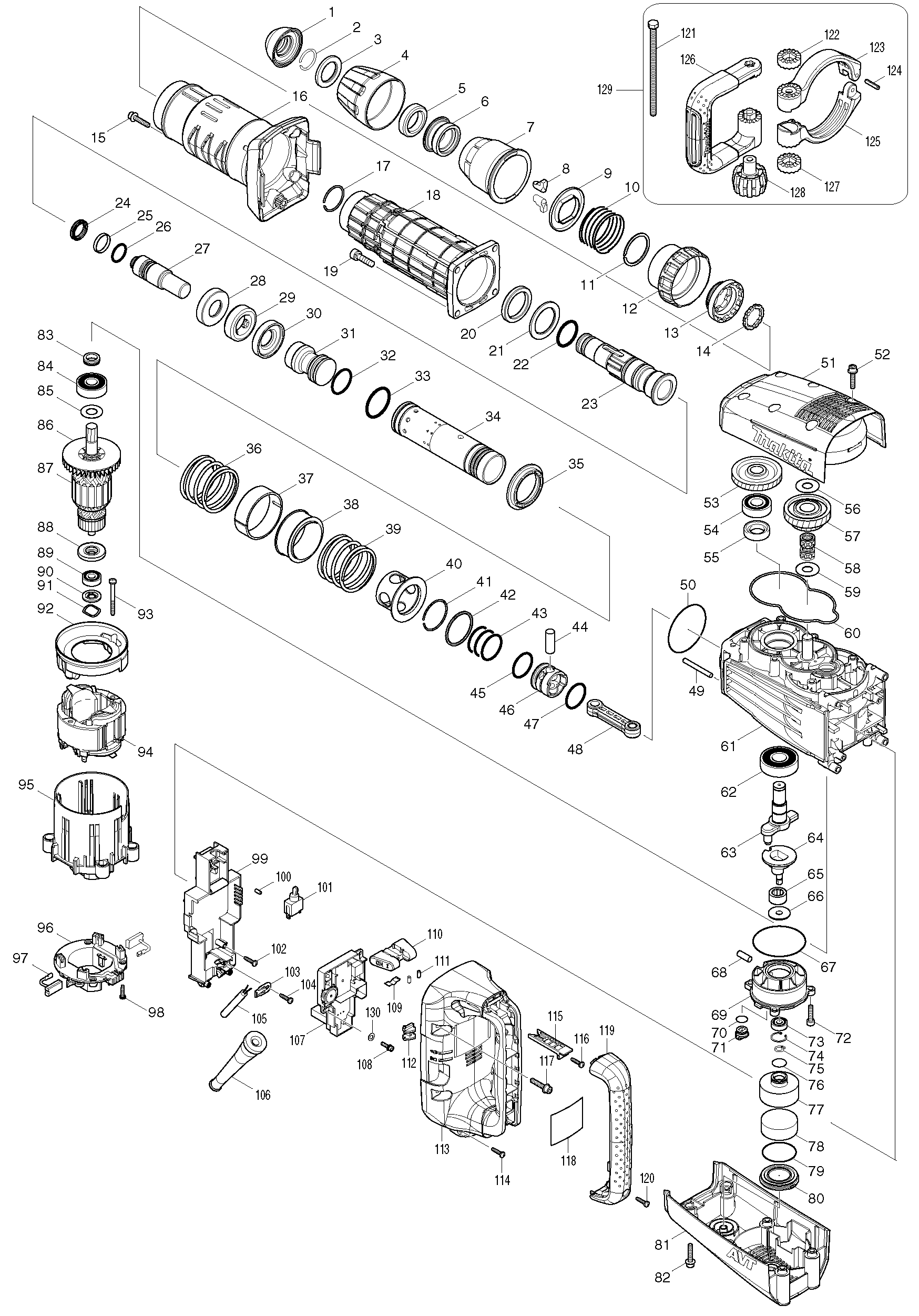 Makita HM1214C parts diagram, sheet 1