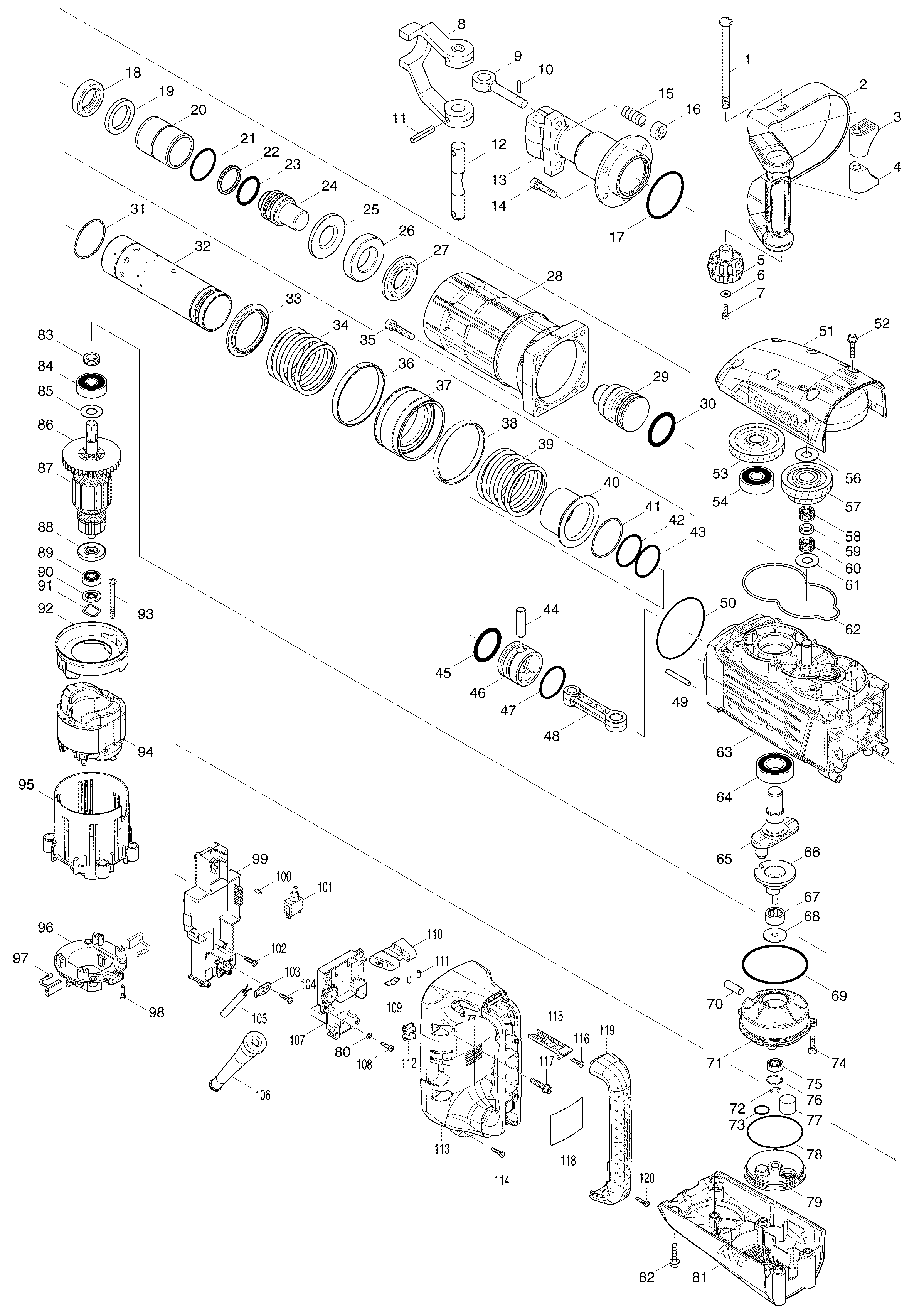 Makita HM1317CB parts diagram, sheet 1