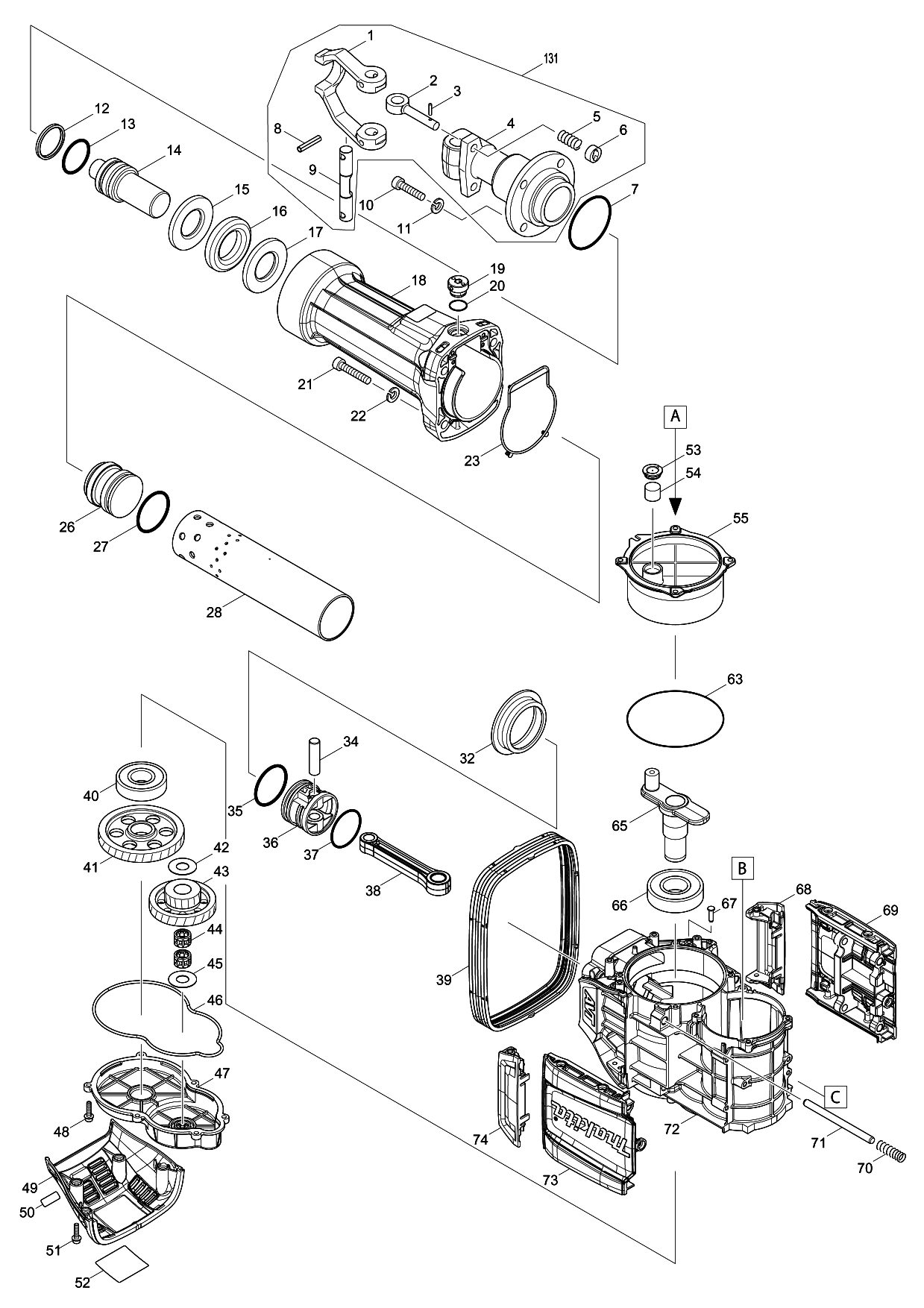 Makita HM1802 parts diagram, sheet 1