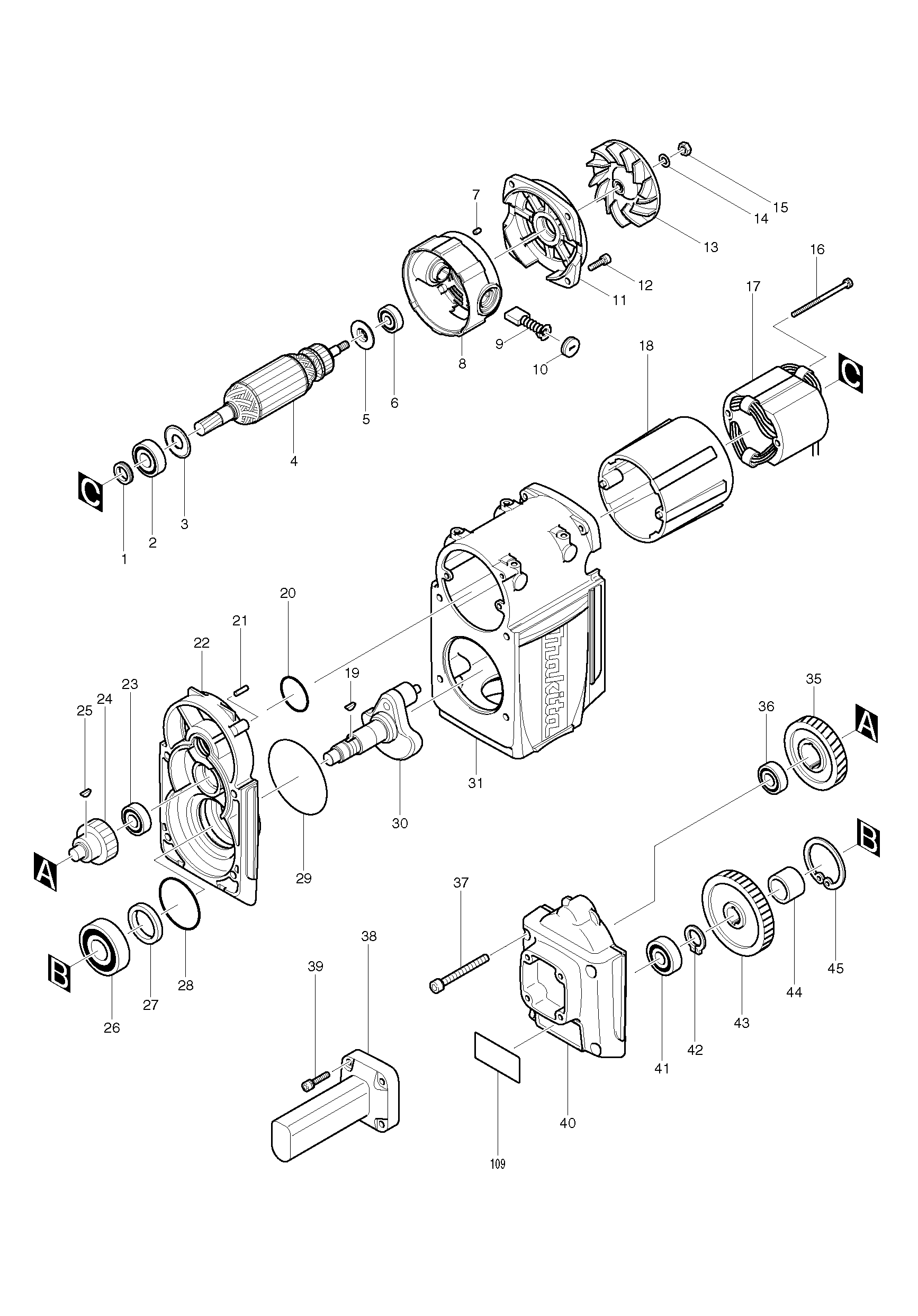 Makita HM1810 parts diagram, sheet 1