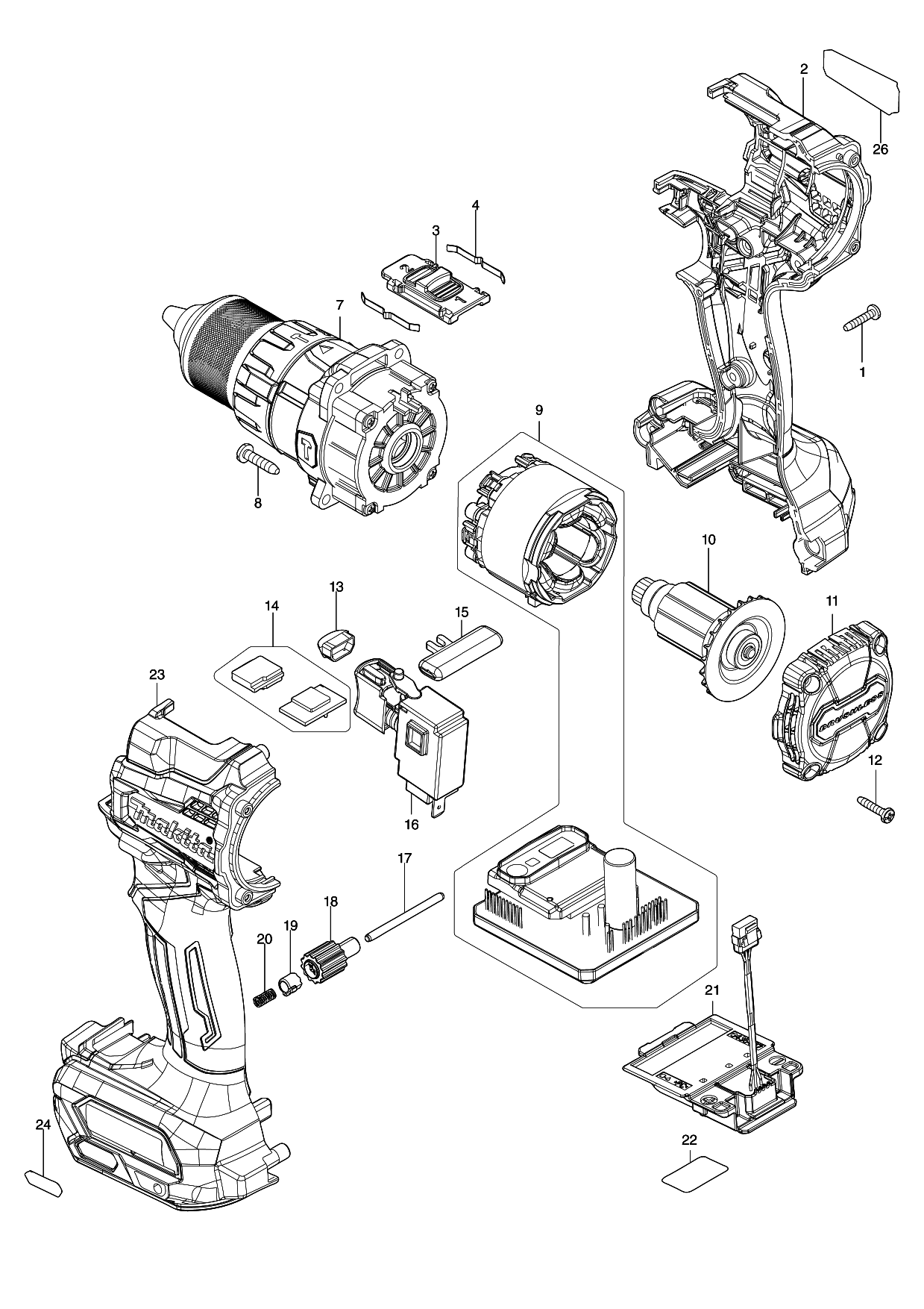 Makita HP001G parts diagram, sheet 1