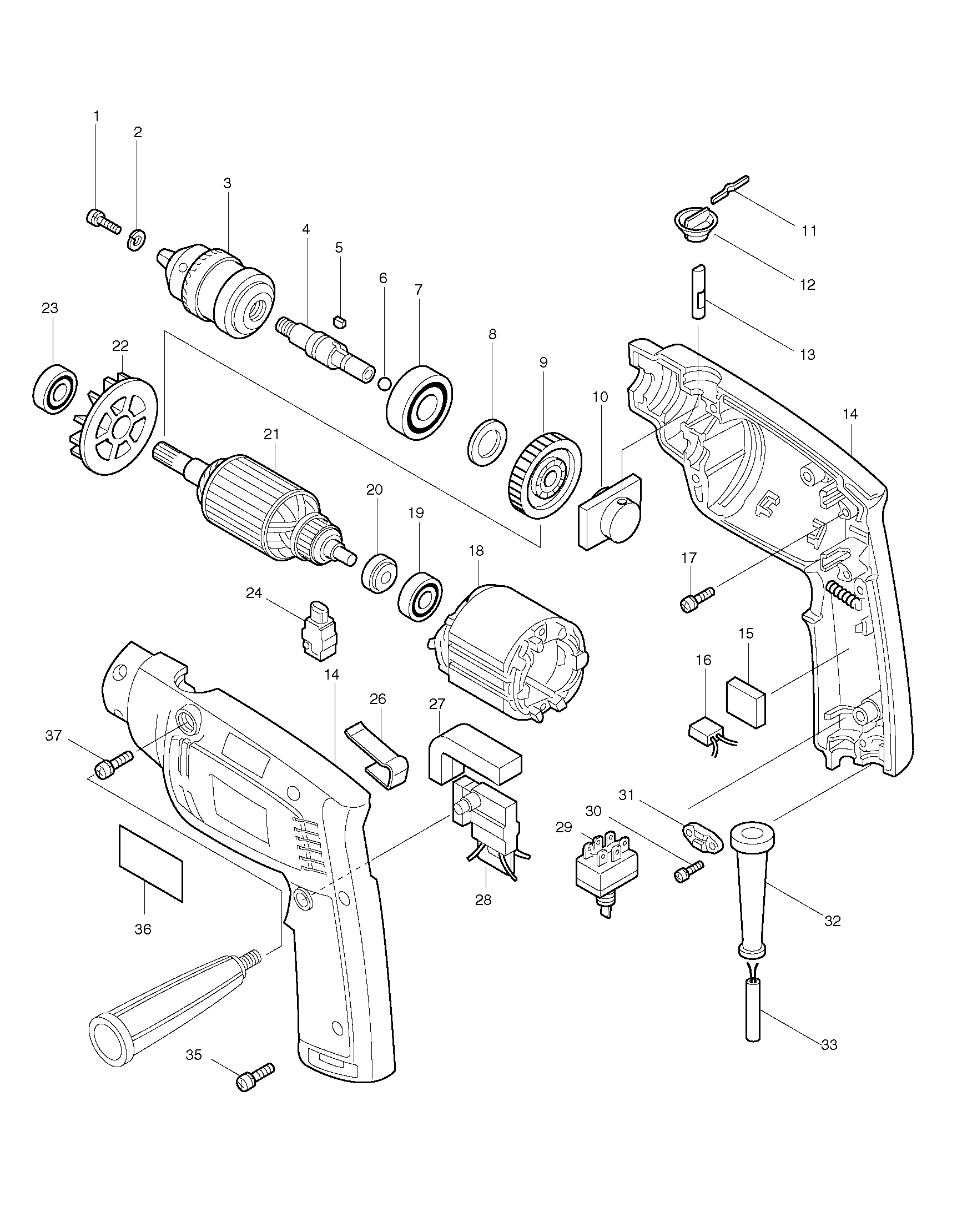 Makita HP1030 parts diagram, sheet 1