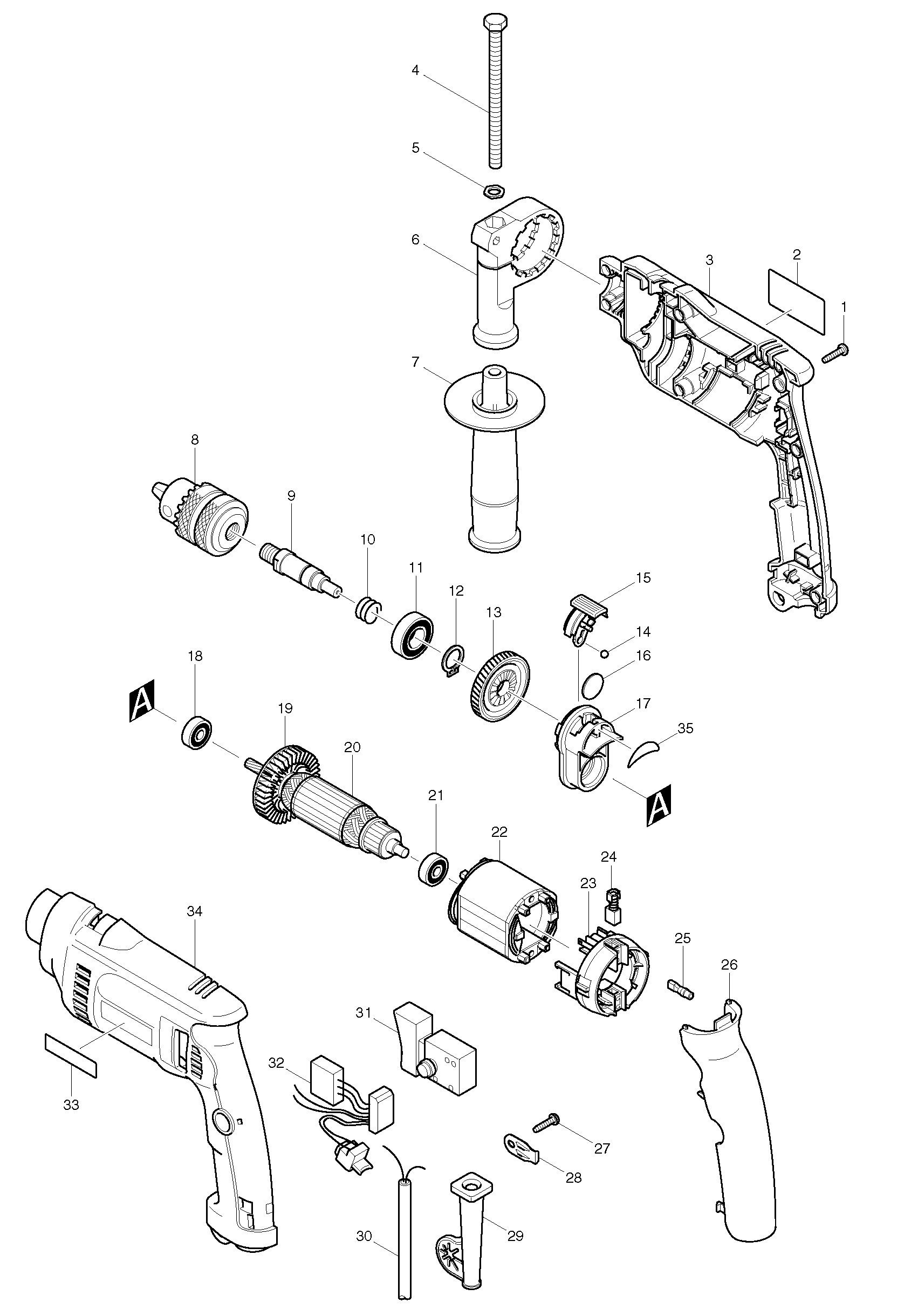 Makita HP1620F parts diagram, sheet 1