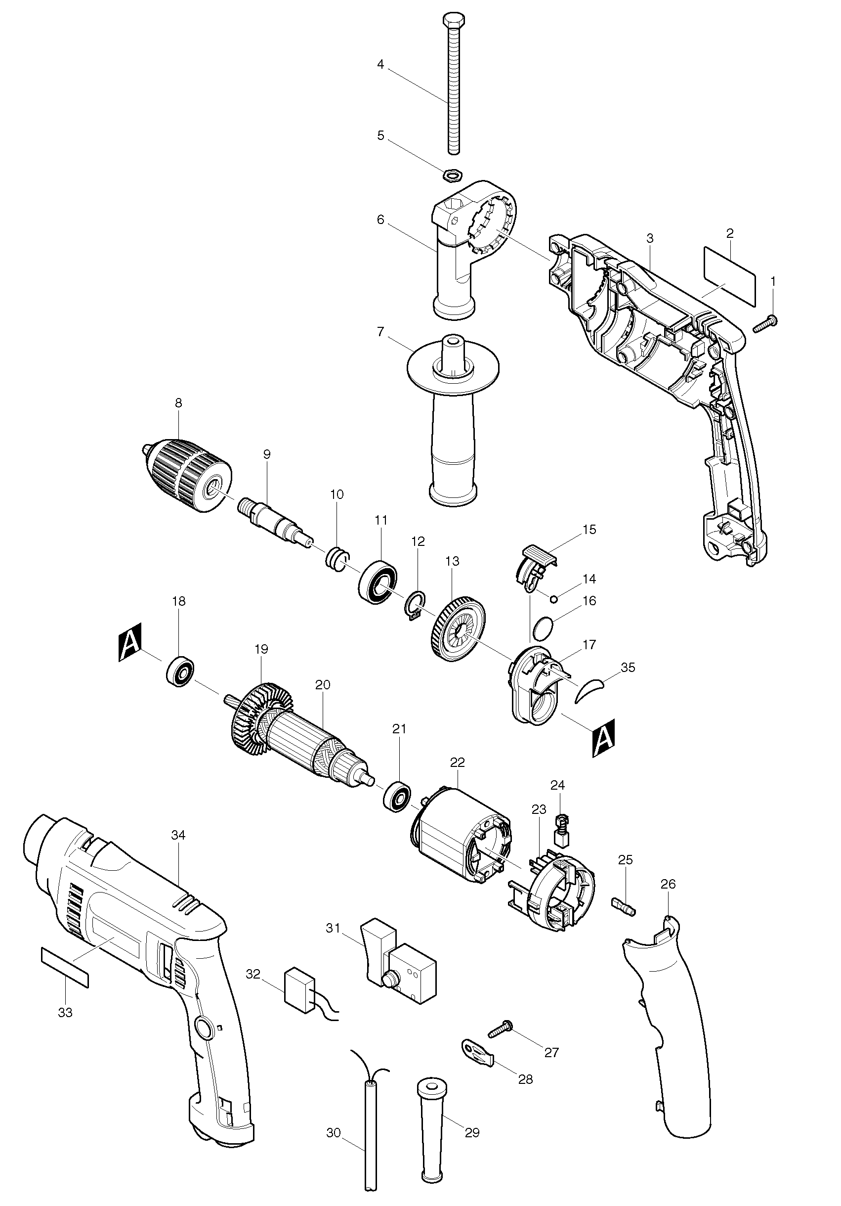 Makita HP1621 parts diagram, sheet 1