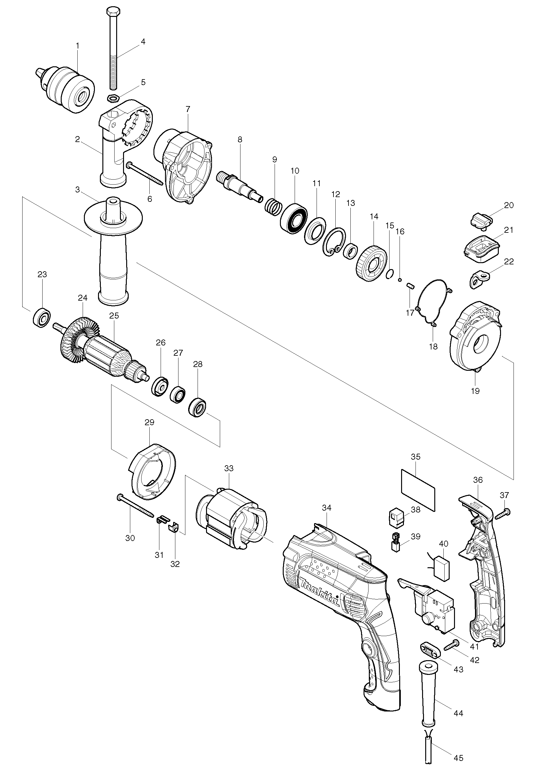Makita HP1630 parts diagram, sheet 1