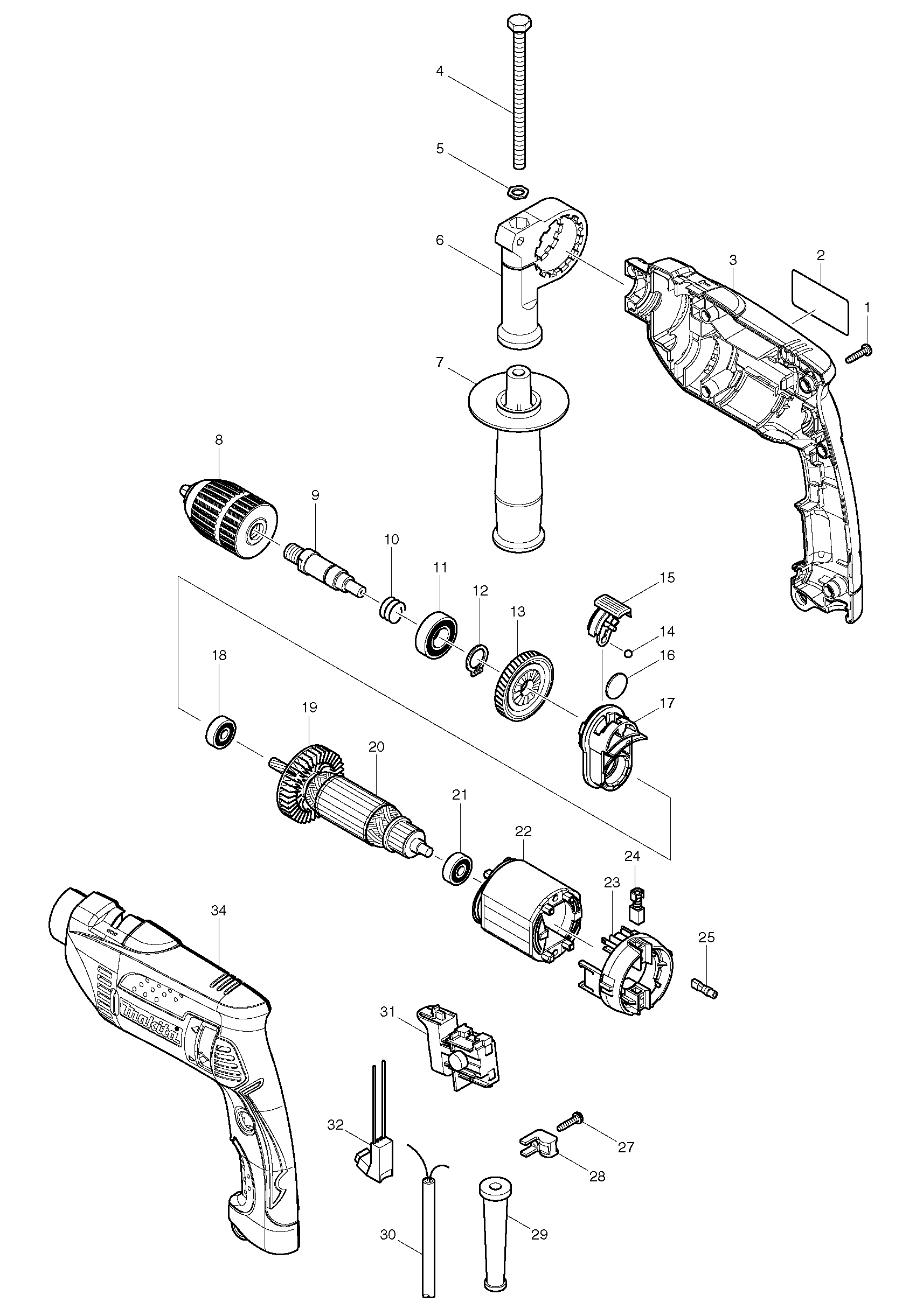 Makita HP1641F parts diagram, sheet 1