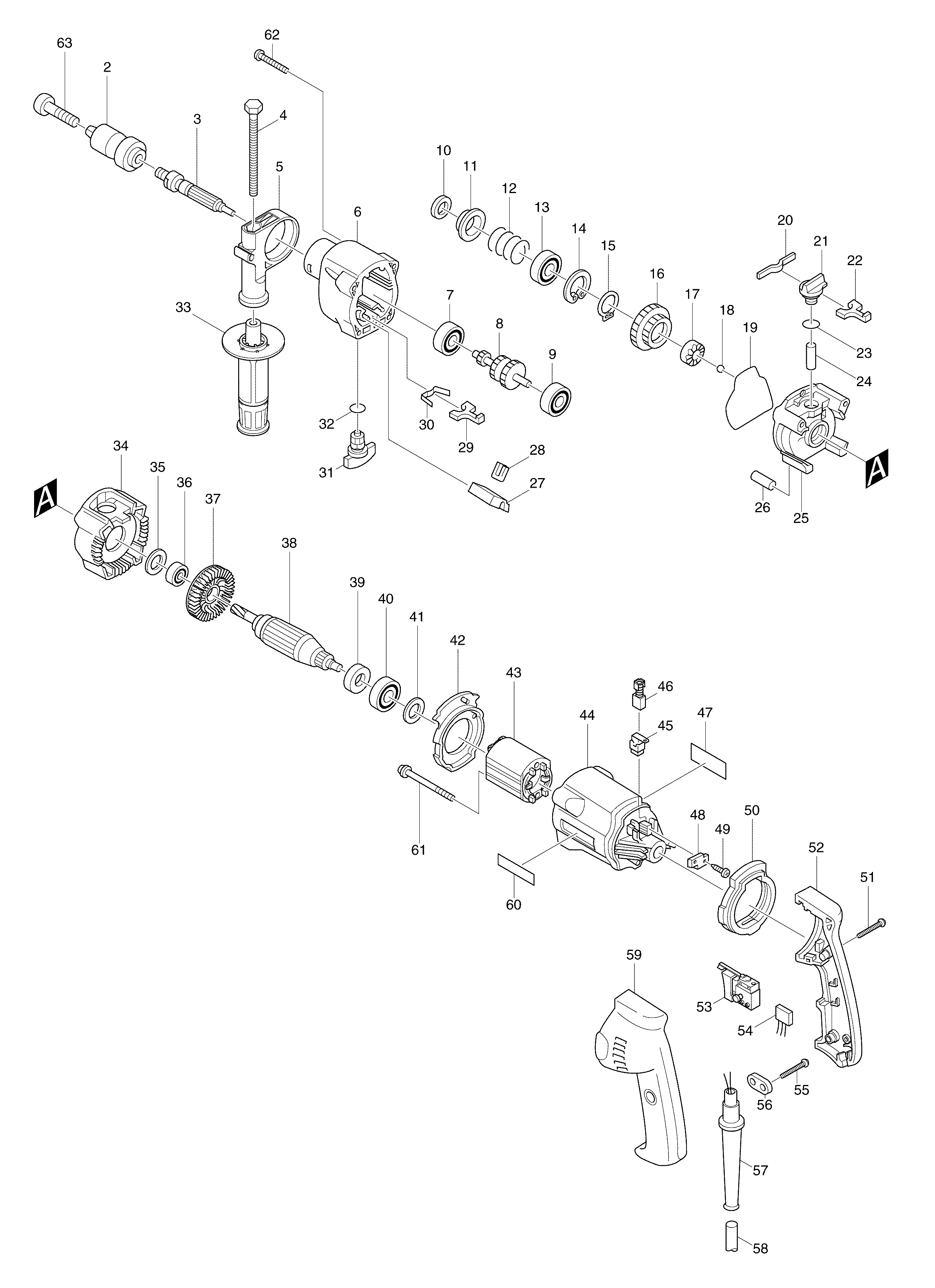 Makita HP2031 parts diagram, sheet 1